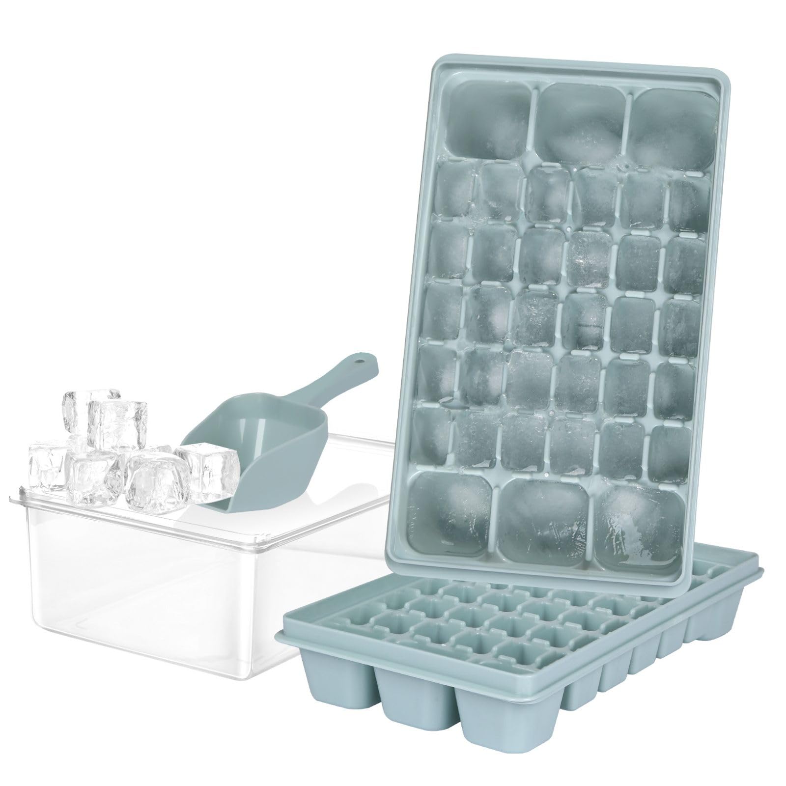 Mini Ice Cube Trays for Freezer - 72PCS BPA-Free Tiny Ice Cube Molds with Lid & Storage Bin, Easy Release Crushed Ice Trays for Cocktails, Coffee & Chilling Drinks (Includes 2 Trays, 1 Ice Bucket & 1 Scoop) - Perfect for Home Bars, Parties & Summer Beverages