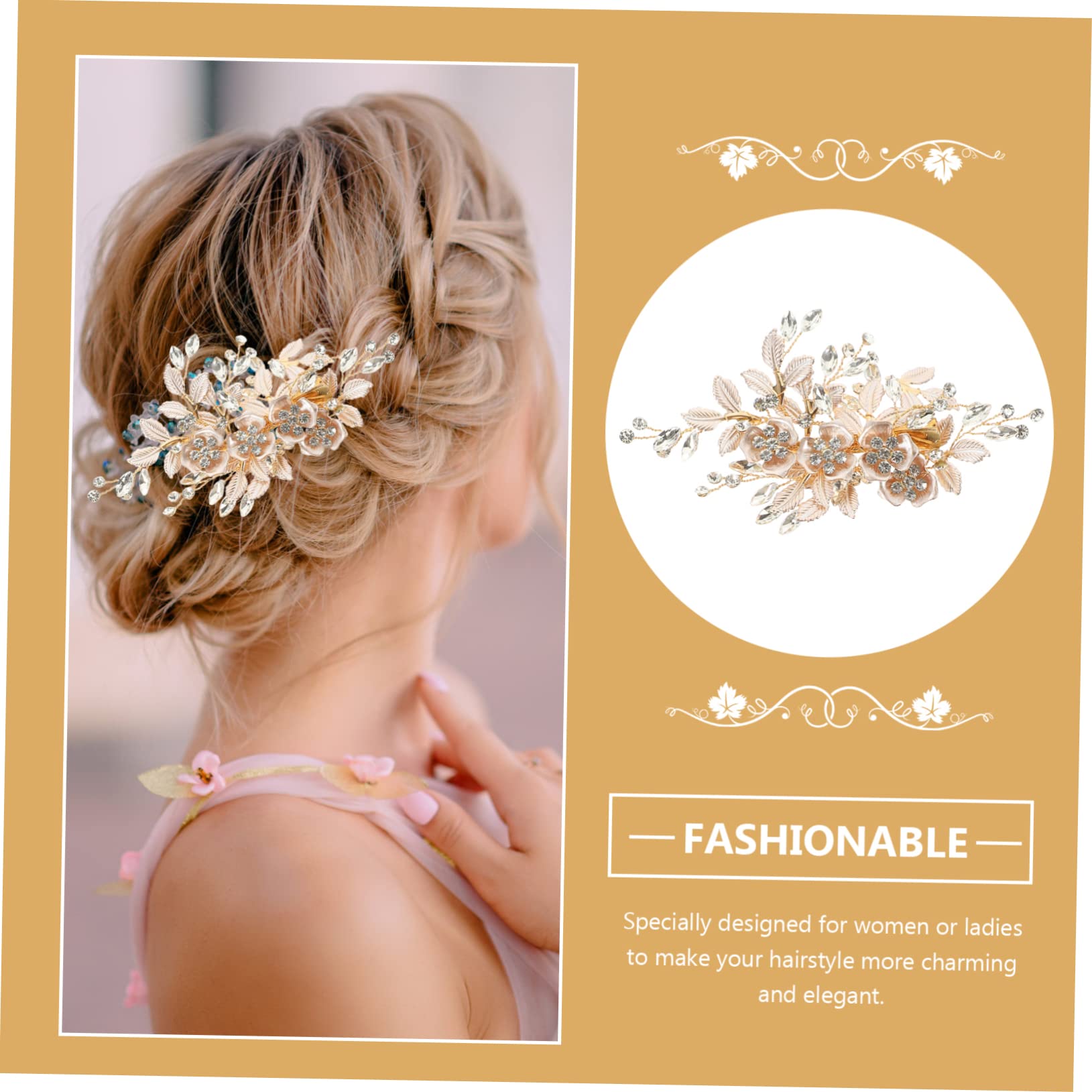 BIUDECO Rhinestone Bridal Hair Pin Set - Leaf Hair Clip & Flower Headpiece for Wedding, Prom, Bridal Shower - Elegant Bride Hair Accessories