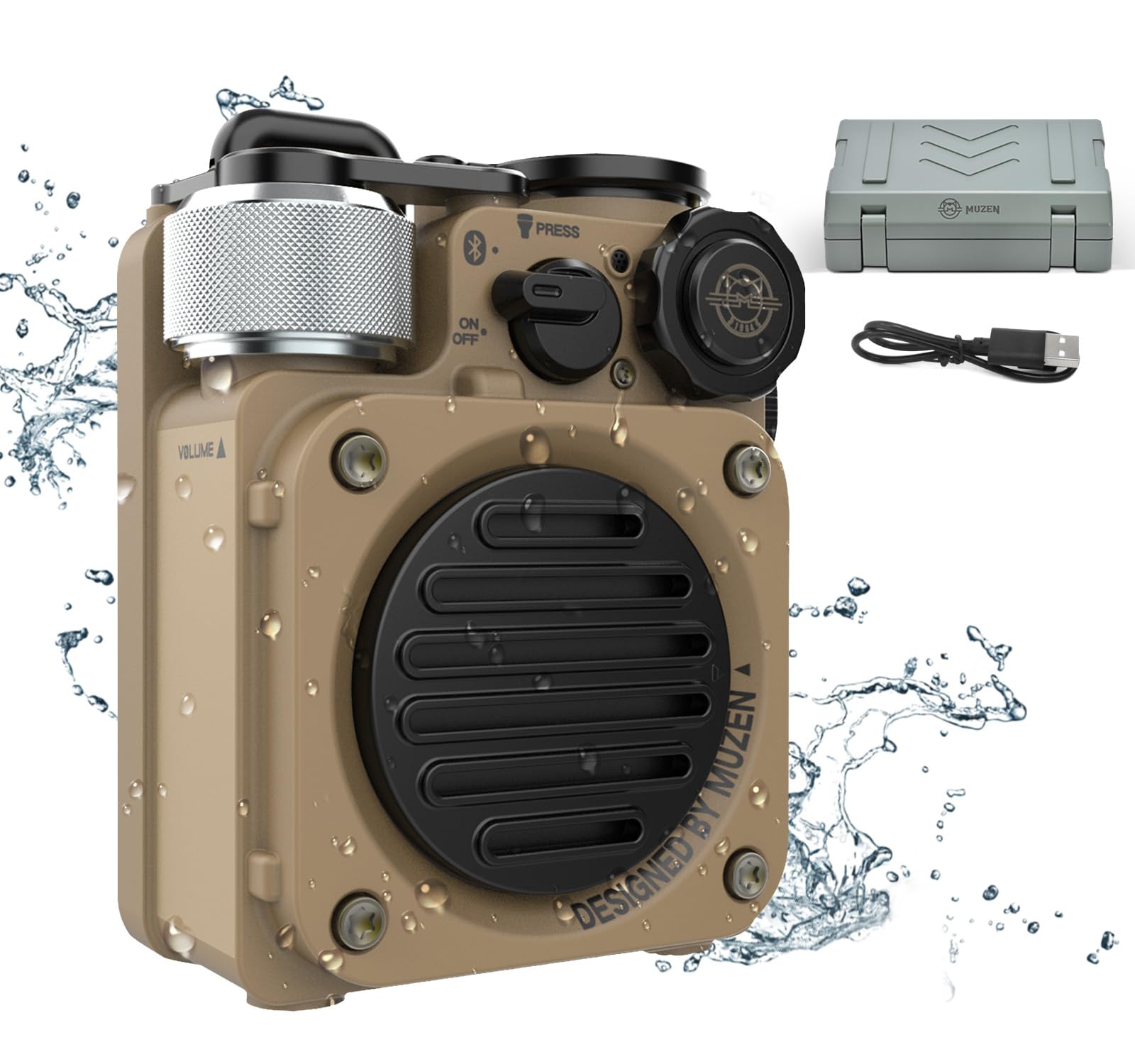 Muzen Portable Bluetooth Speaker - Mini Rugged Wireless Outdoor Speaker with Flashlight, IPX5 Waterproof, Crystal Clear Stereo Sound for Camping, Hiking, Beach, Travel & Adventure | Perfect for Backpacking, Pool Parties & Outdoor Activities