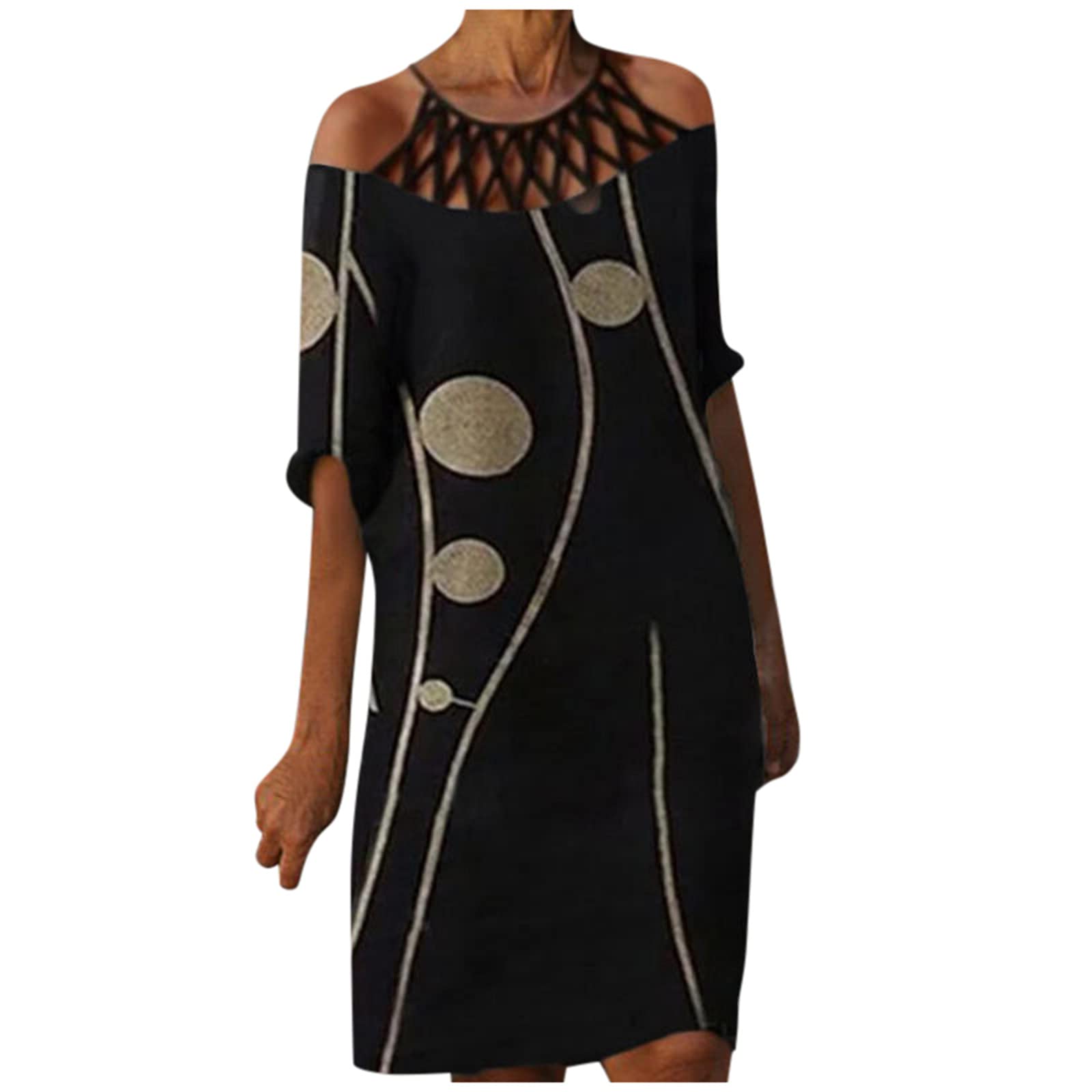 Women's Casual Denim Dress with Butterfly Print - Half Sleeve Hollow Halter Xenia Dress for Summer Outfits, Beach Wear & Date Nights