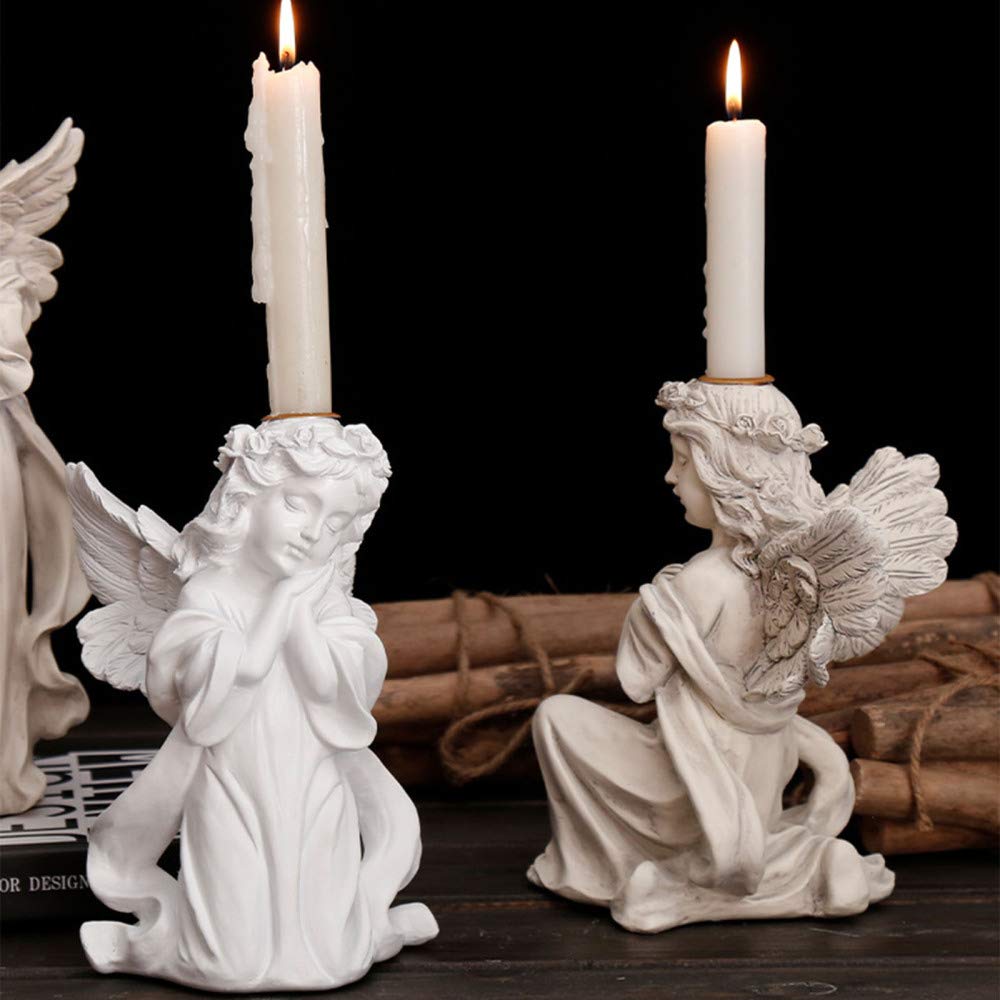 Angel Wing Praying Cherub Resin Candle Holder - Decorative Candlestick for Home, Church & Wedding Decor - Perfect for Tea Light Candles - Ideal for Centerpieces, Altars & Spiritual Spaces