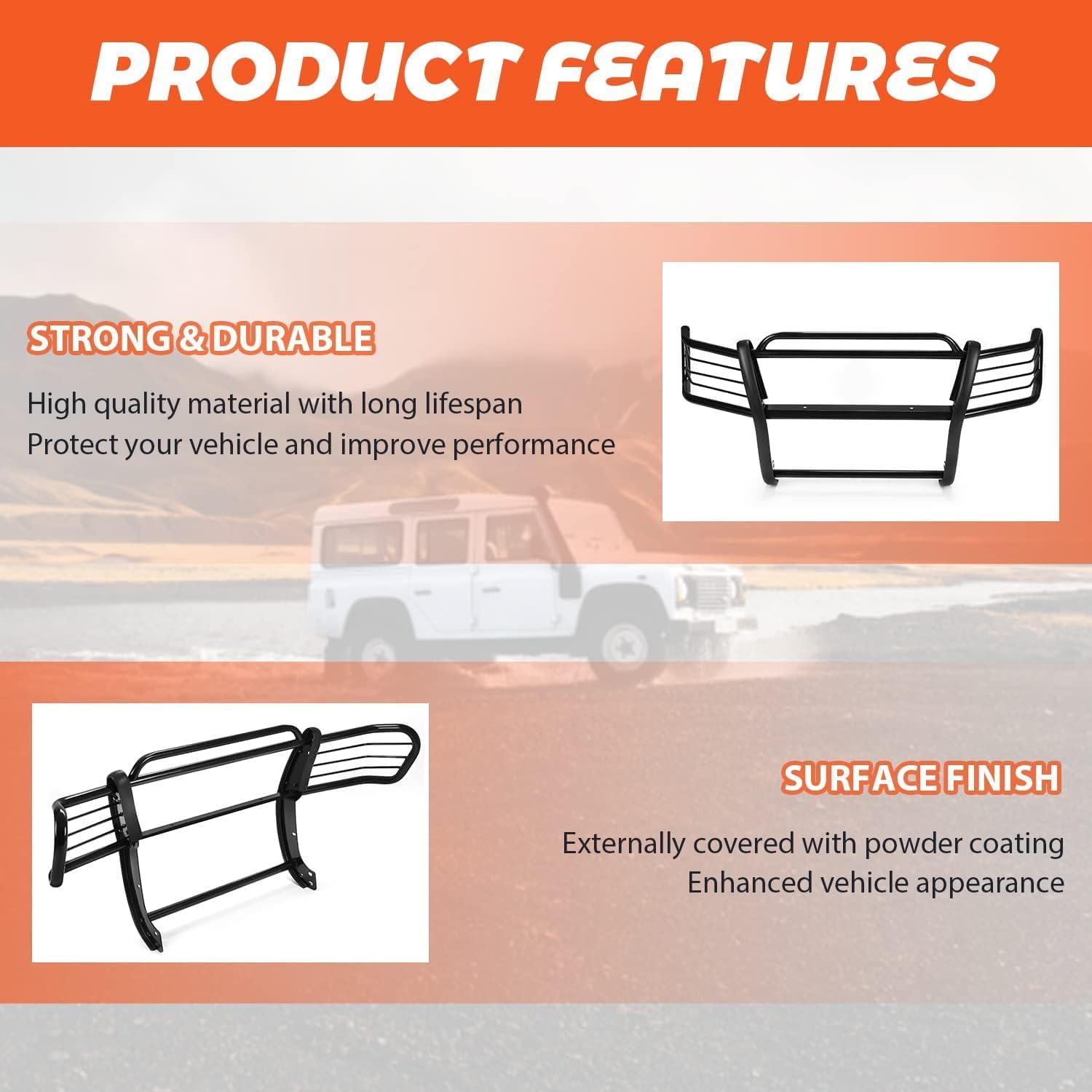 Kojem Heavy Duty Steel Brush Guard Bull Bar - Compatible with 1998-2004 Toyota Tacoma Pre-Runner | Front Bumper Grille Guard Protector | Powder Coated Black | Off-Road Protection & Vehicle Styling