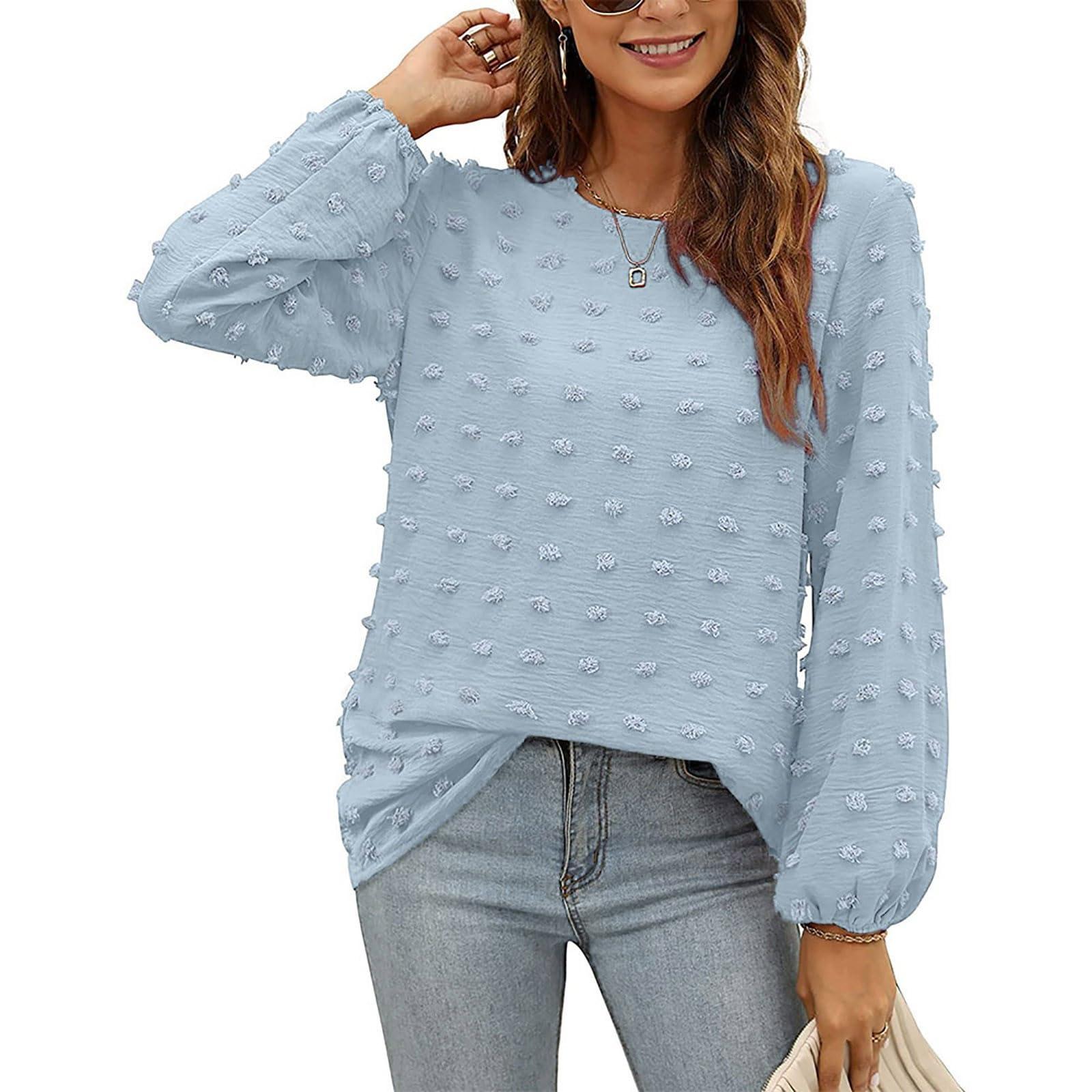 Elegant Long Sleeve Chiffon Blouse with Pom Pom Details - Women's Trendy Tunic Top for Spring 2025 - Perfect for Office Wear, Date Nights & Casual Outings