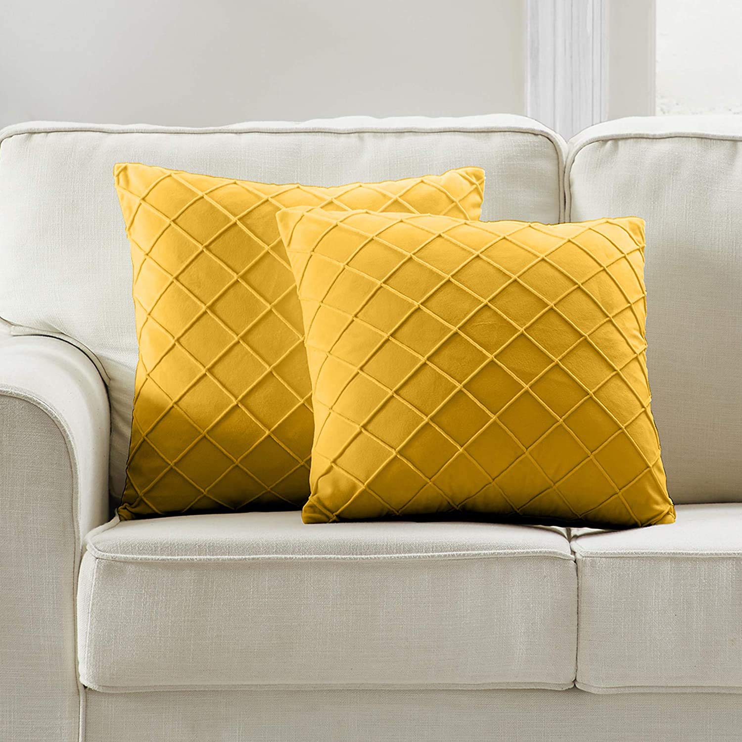 Longhui 18x18 Inch Yellow Throw Pillow Covers Set of 2 - Decorative Square Cushion Covers with Zipper Closure for Sofa, Couch & Bed - Perfect for Living Room, Bedroom & Home Decor