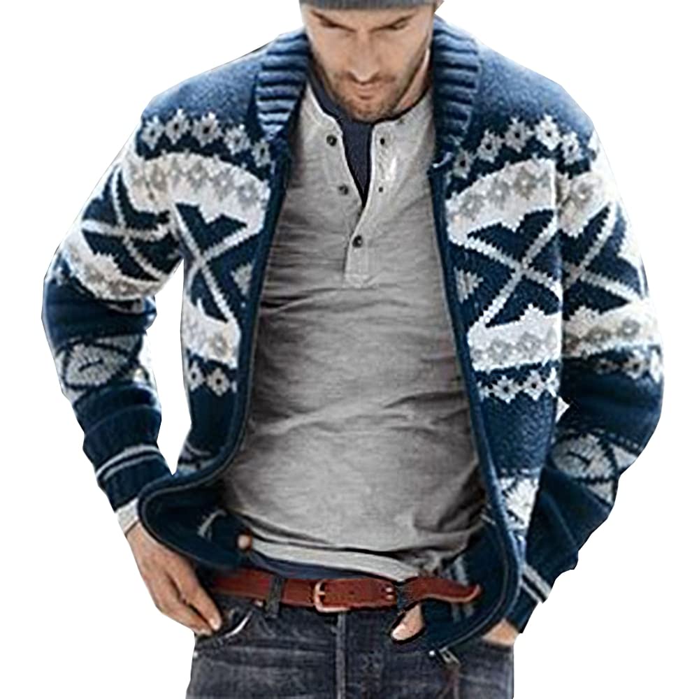Vintage Aztec Sweater for Men - Retro Henley Lapel Knit Jacket, Warm Long Sleeve Winter Coat | Perfect for Casual Outfits, Holiday Parties & Cold Weather Layering