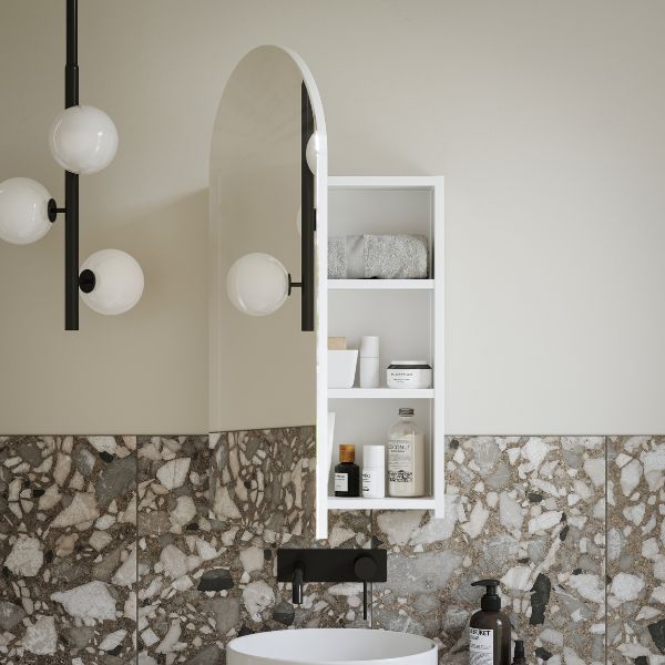 Bao Arch Shaving Cabinet 400mm - Wall Mounted Bathroom Mirror with Storage for Razors & Toiletries | Perfect for Modern Bathrooms & Vanities