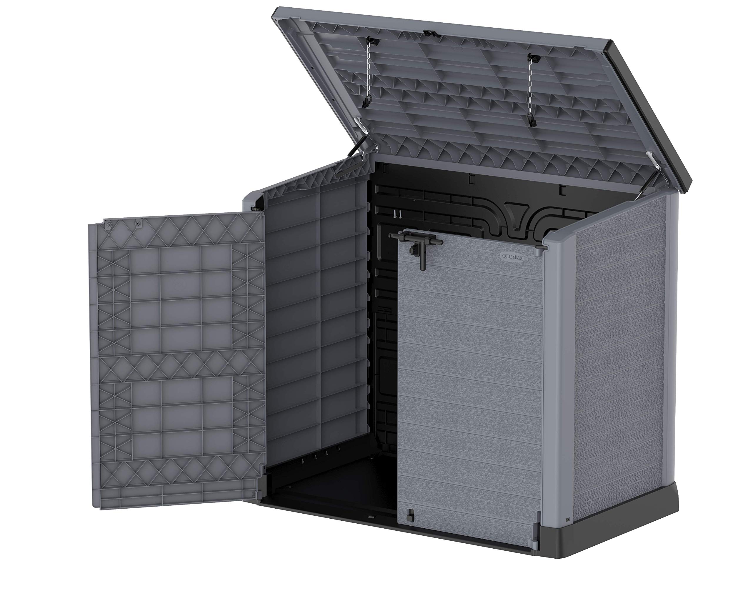 Duramax Cedargrain 1200L Plastic Outdoor Storage Shed with Flat Lid – Heavy-Duty Garden Shed for Bikes, Tools, BBQs & 2X 240L Bins – Weather-Resistant Grey Storage Unit (145x85x125 cm) – Perfect for Backyard, Patio & Garage Organization