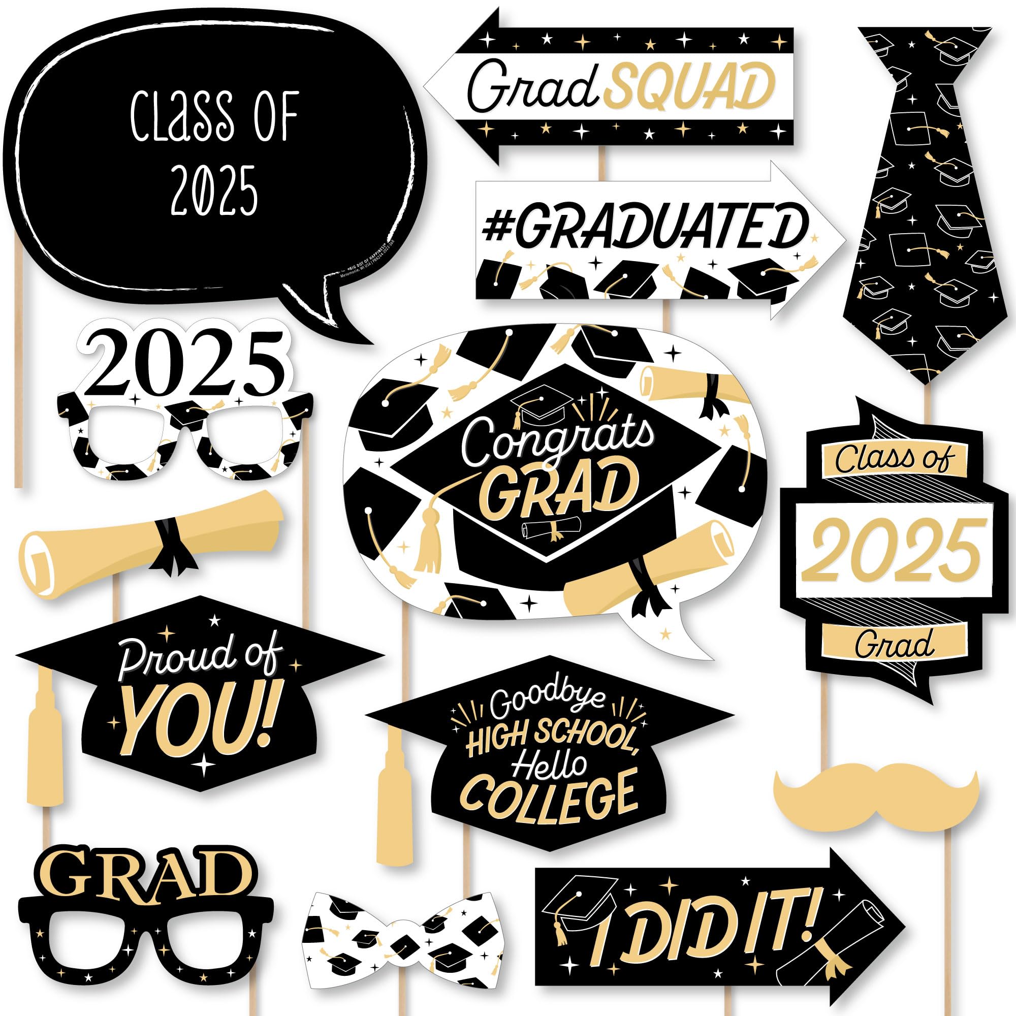 Big Dot of Happiness Hello College 2025 Graduation Photo Booth Props Kit - 20 Count - Perfect for Graduation Party Decorations & Class of 2025 Celebrations - Great for Photo Booths, Graduation Parties & School Events