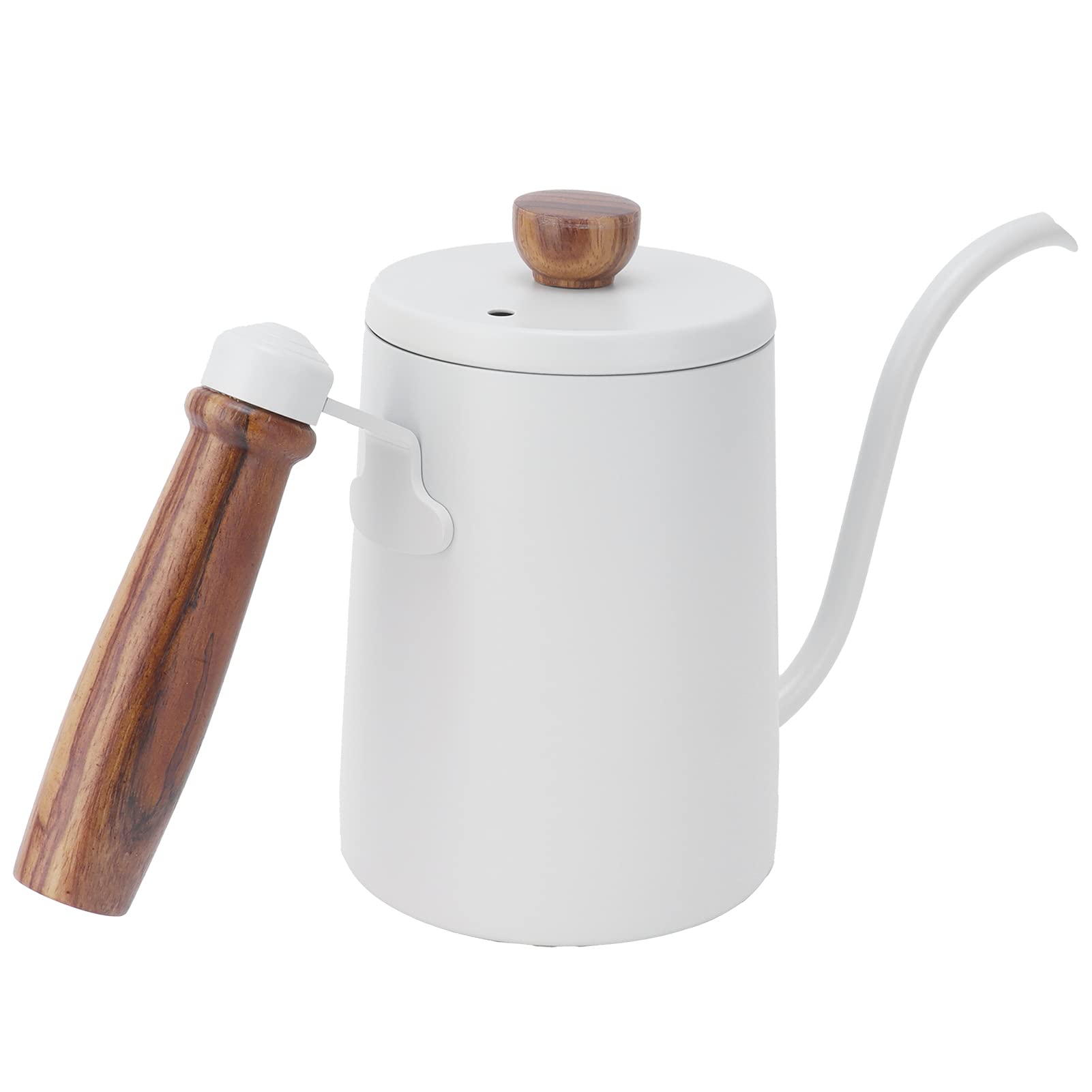 600ML Stainless Steel Coffee Pot with Wooden Handle - Drip Coffee Maker for Tea & Coffee - 304 Stainless Steel, Beige - Perfect for Home, Office & Camping Use