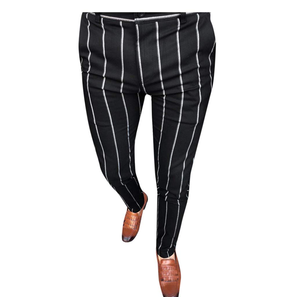 Stylish Men's Slim Fit Striped Business Casual Trousers with Zipper - Perfect for Office, Travel & Everyday Wear