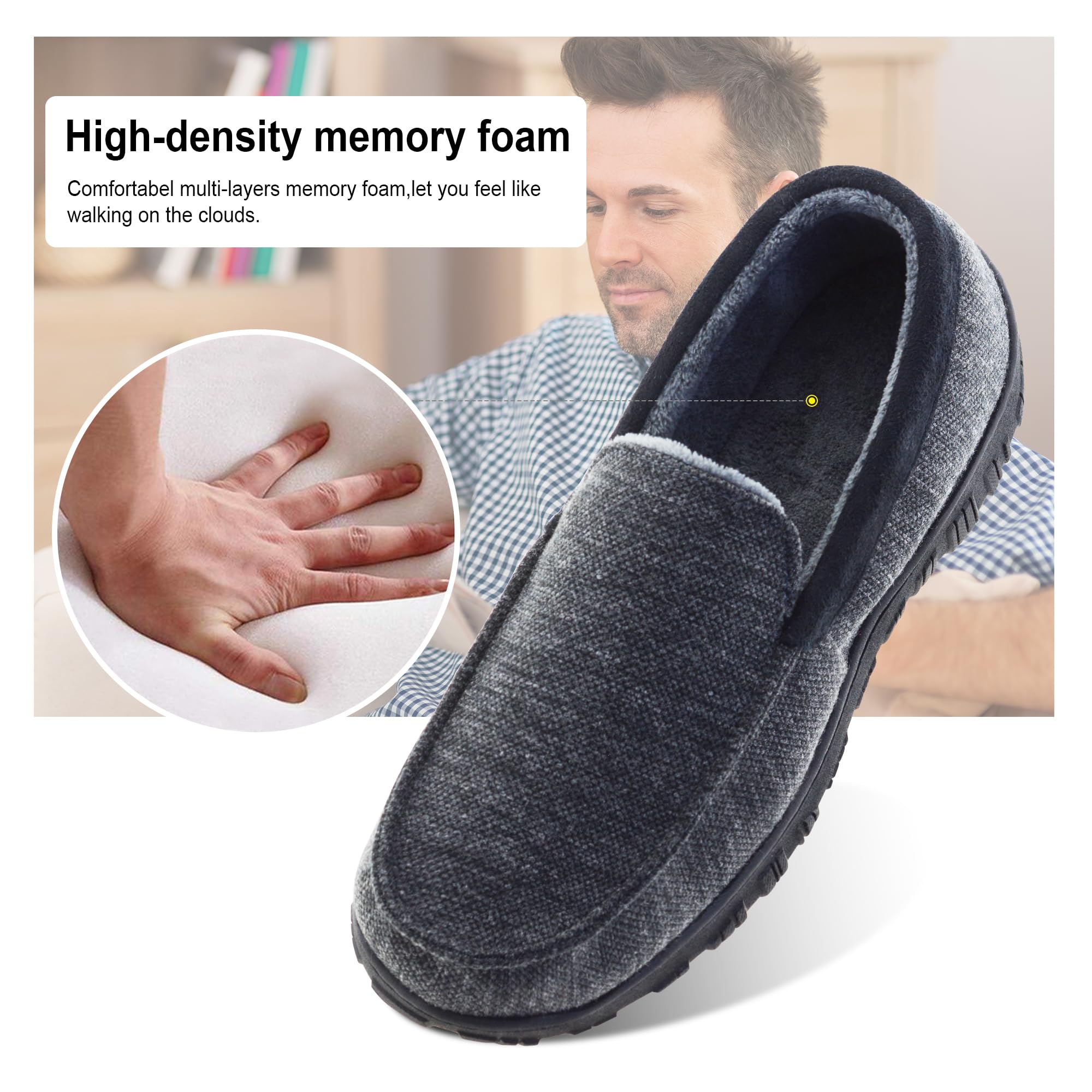 Men's Comfortable Indoor Outdoor House Slippers - Soft & Supportive Home Shoes for Relaxing, Lounging & Quick Outdoor Errands