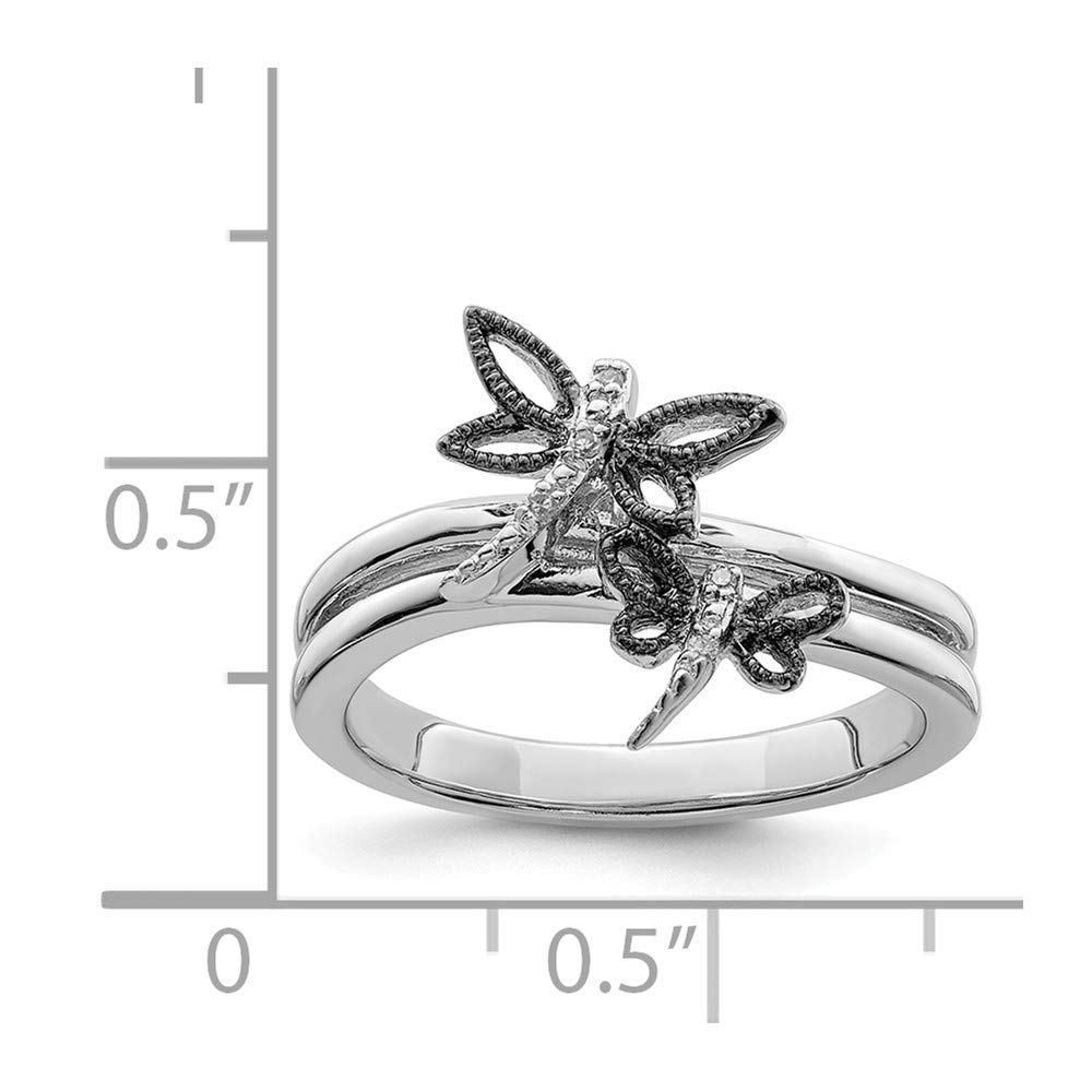 925 Sterling Silver Black Dragonfly Ring with Diamond Accents (0.02 cttw) - Perfect for Women's Fashion Jewelry, Gift Giving & Special Occasions