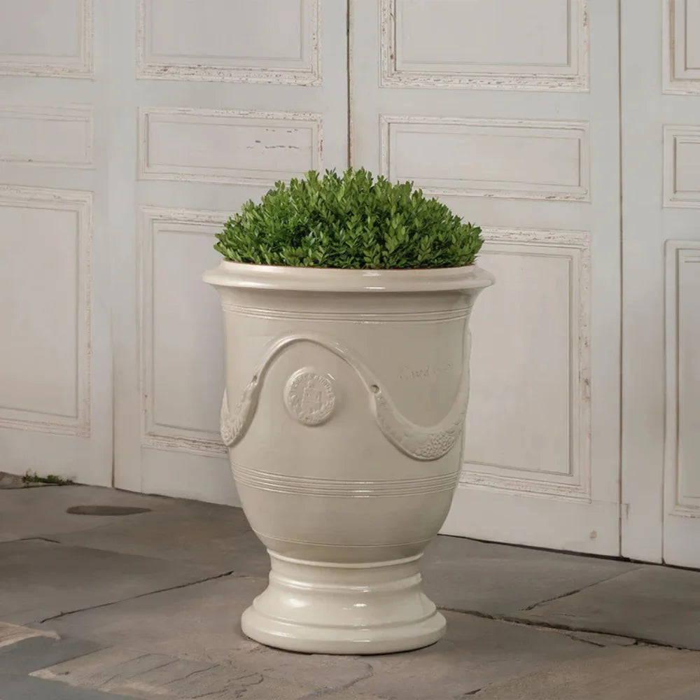 Large Anduze Outdoor Planter Pot - Classic Ivory French Garden Planter for Patio, Balcony & Backyard Decor - Weather-Resistant Cement Flower Pot for Plants & Flowers