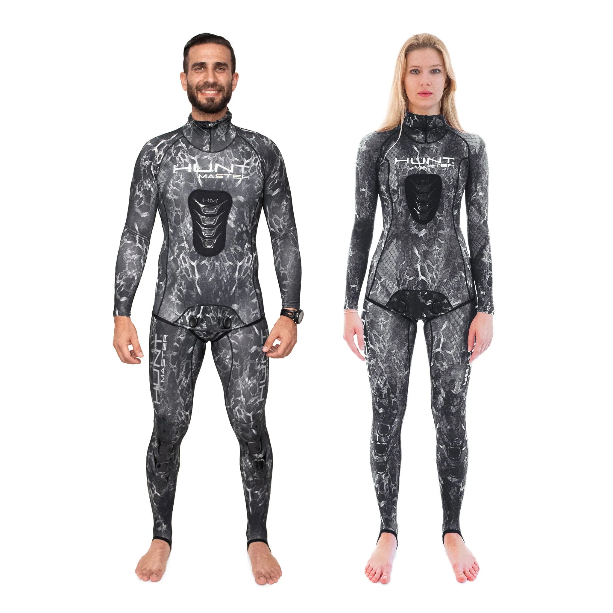 Hunt Master Camo Unisex Hooded Spearfishing Rashguard Top & Long John Pants Set with Chest Pad - UV Protection & Quick Dry for Scuba Diving, Freediving, and Water Sports