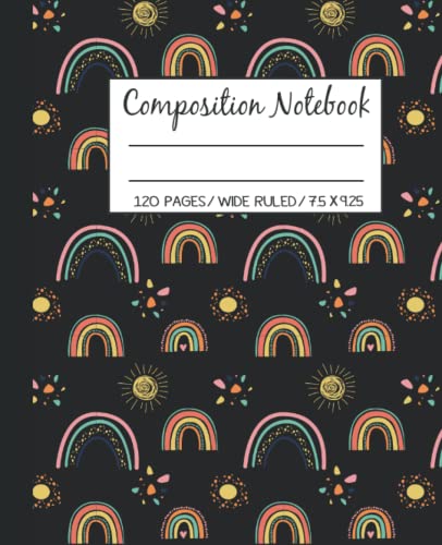 Boho Rainbow Aesthetic Notebook - Abstract Moon Design Lined Journal with Blank Pages (7.5x9.25 inches, 120 Pages) for School, College, Office & Creative Writing