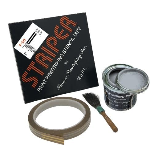 Automotive Pinstriping Kit with Stencil, Brush & Paint - DIY Car & Truck Striping Tool | Professional Striper F-50 | 3/32 inch Stripe, 1/16 inch Space Design (42 Foot Roll, Gray) - Perfect for Customizing Vehicles, Motorcycles & DIY Auto Projects