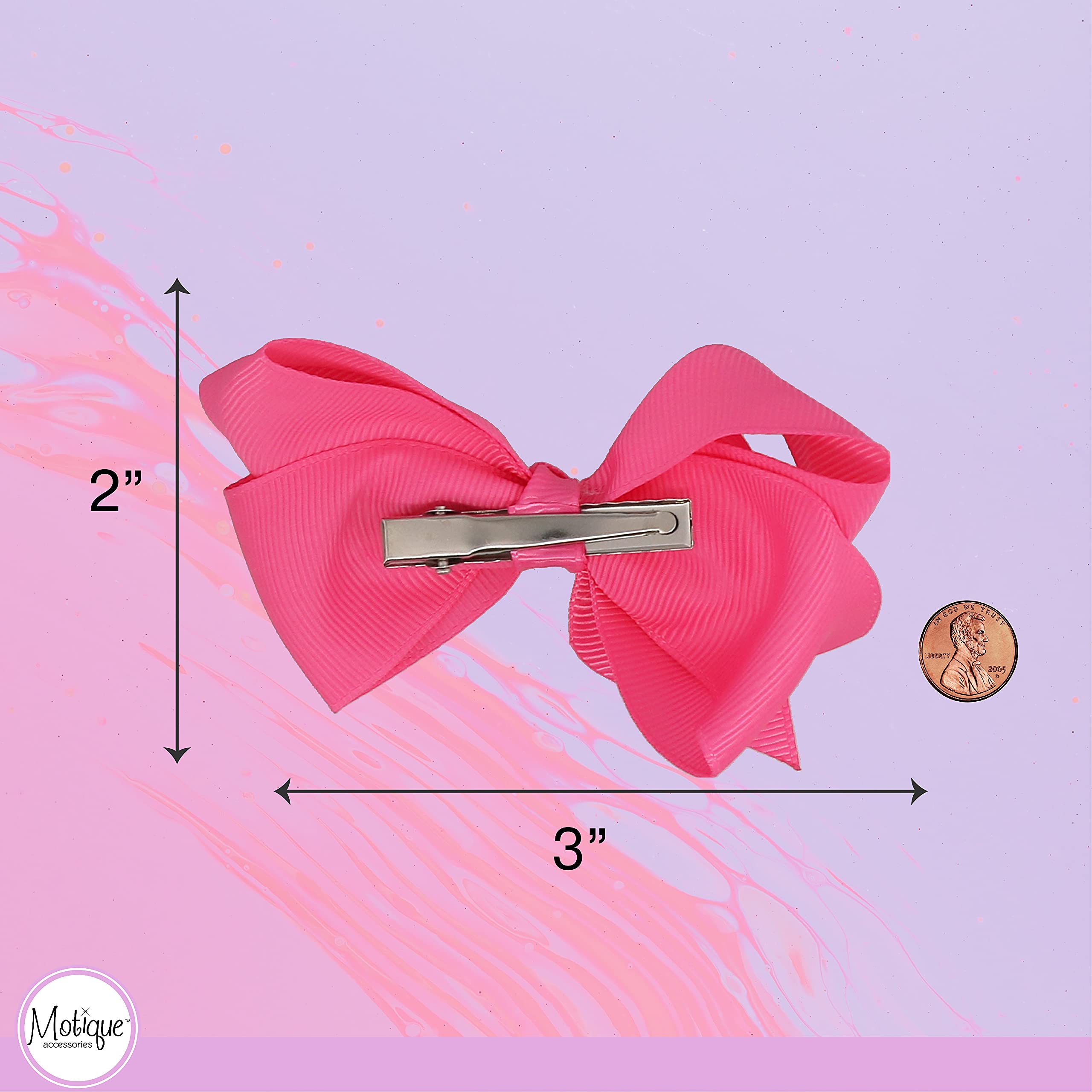 3 Inch Grosgrain Bow for Little Girls - Set of 2 (Pink) | Perfect for Birthday Parties, School Events, and Everyday Style