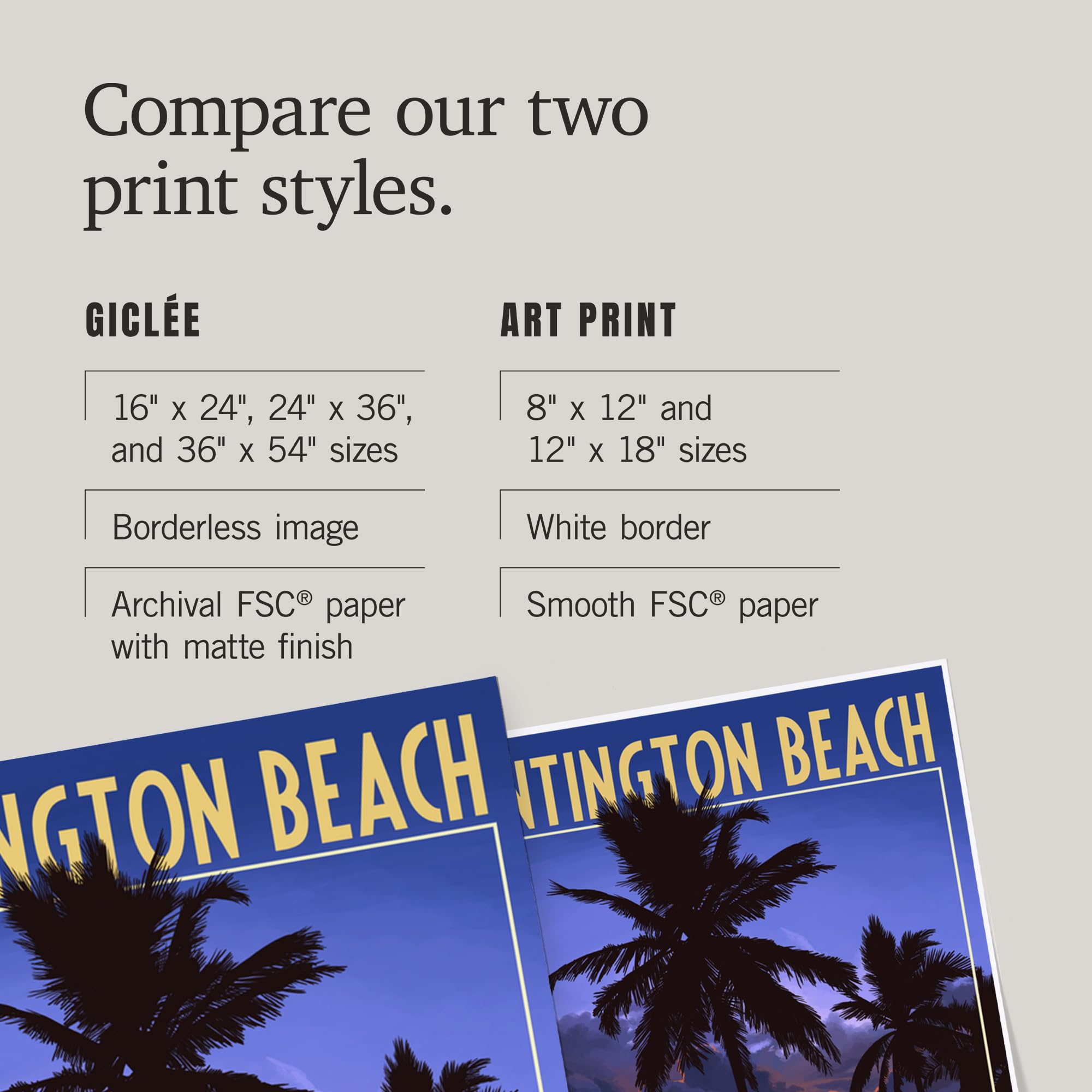 Lantern Press 16x24 Inch Giclee Art Print - Huntington Beach California Sunset with Palm Trees | Coastal Wall Decor for Living Room, Bedroom & Office