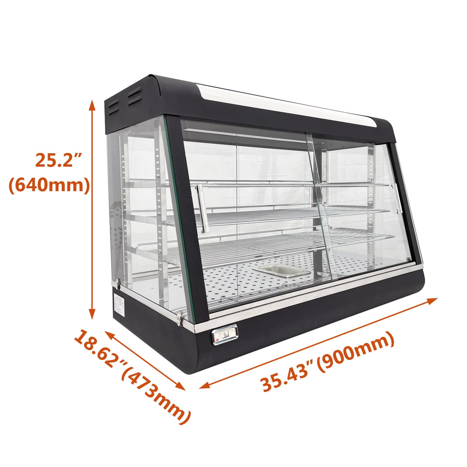 INTSUPERMAI Commercial Food Warmer - 3-Tier Countertop Pizza & Pastry Display Case, 35.43