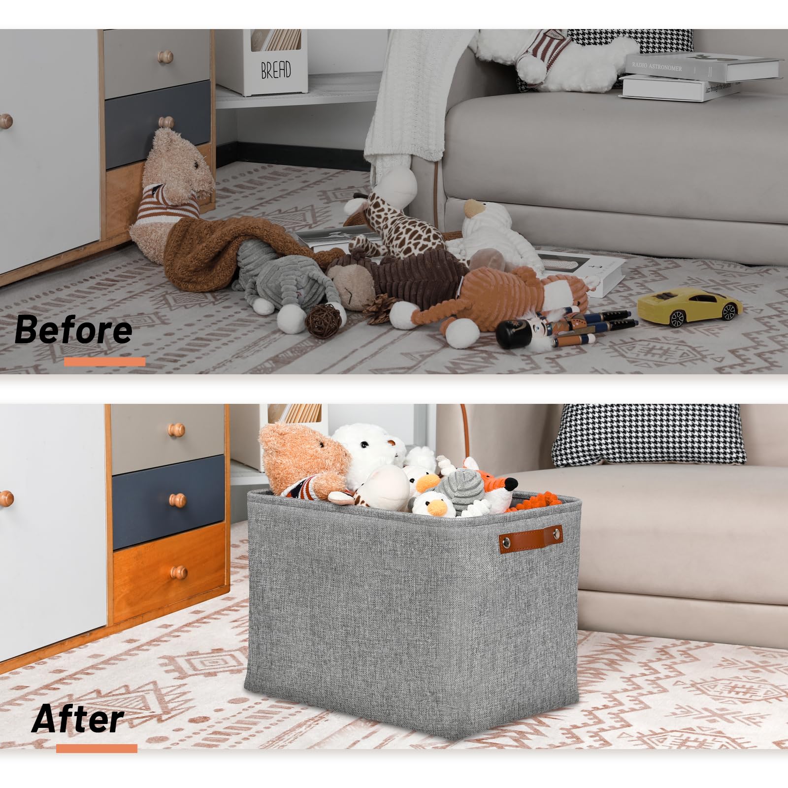 DULLEMELO 3-Pack Foldable Storage Baskets - Large Fabric Bins for Clothes, Toys & Nursery Organization (Gray) - Perfect for Shelves & Closets