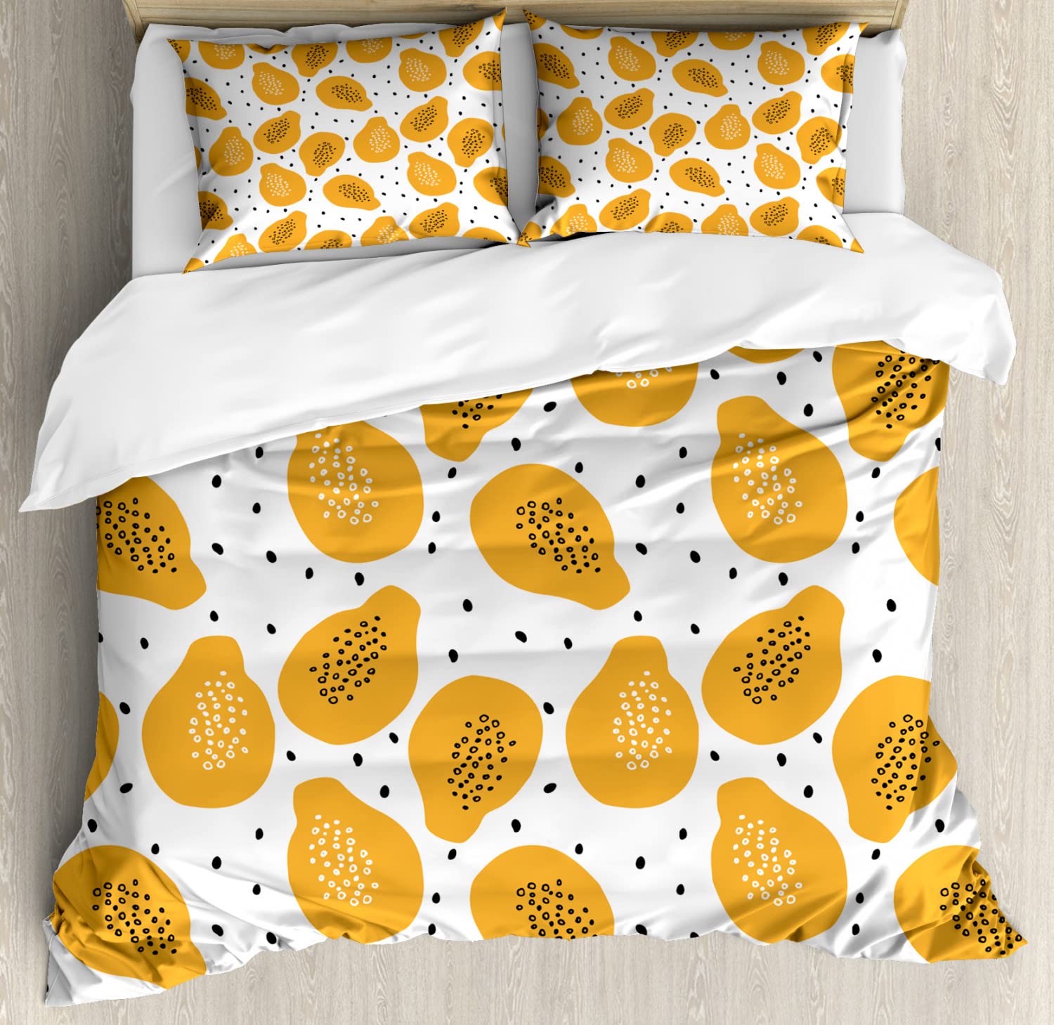 Ambesonne Summer Orange Duvet Cover Set - King Size 2-Pack with 2 Duvet Covers & 4 Pillowcases, Tropical Papaya Fruit Design on Plain Pale Orange Black Background | Perfect for Summer Bedroom Decor, Guest Room, Vacation Home & Tropical Theme Bedding