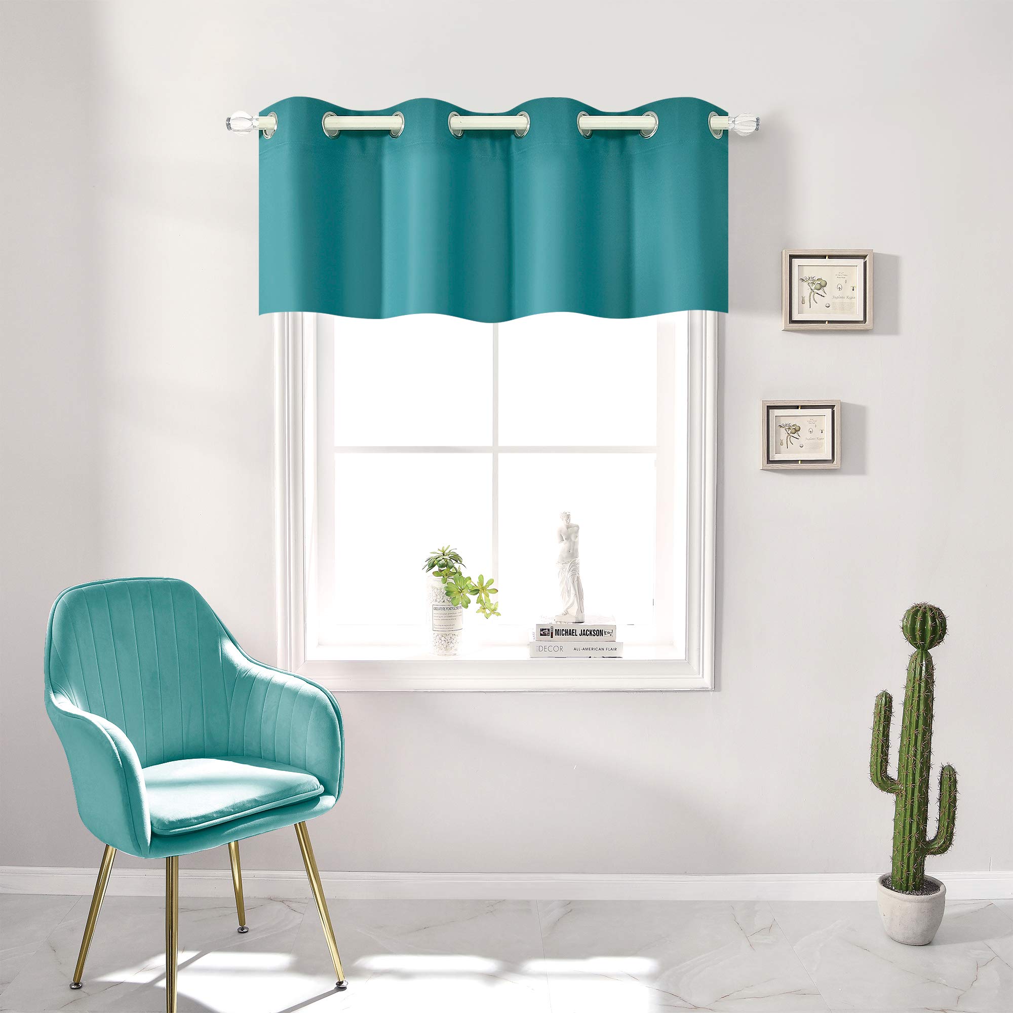 RAIN CITY Teal Green Blackout Window Valance - 18 Inch Length, Thermal Insulated Grommet Top Curtain Panel (52x18 Inch) for Bedroom & Bathroom - Perfect for Small Windows, Light Blocking & Energy Saving