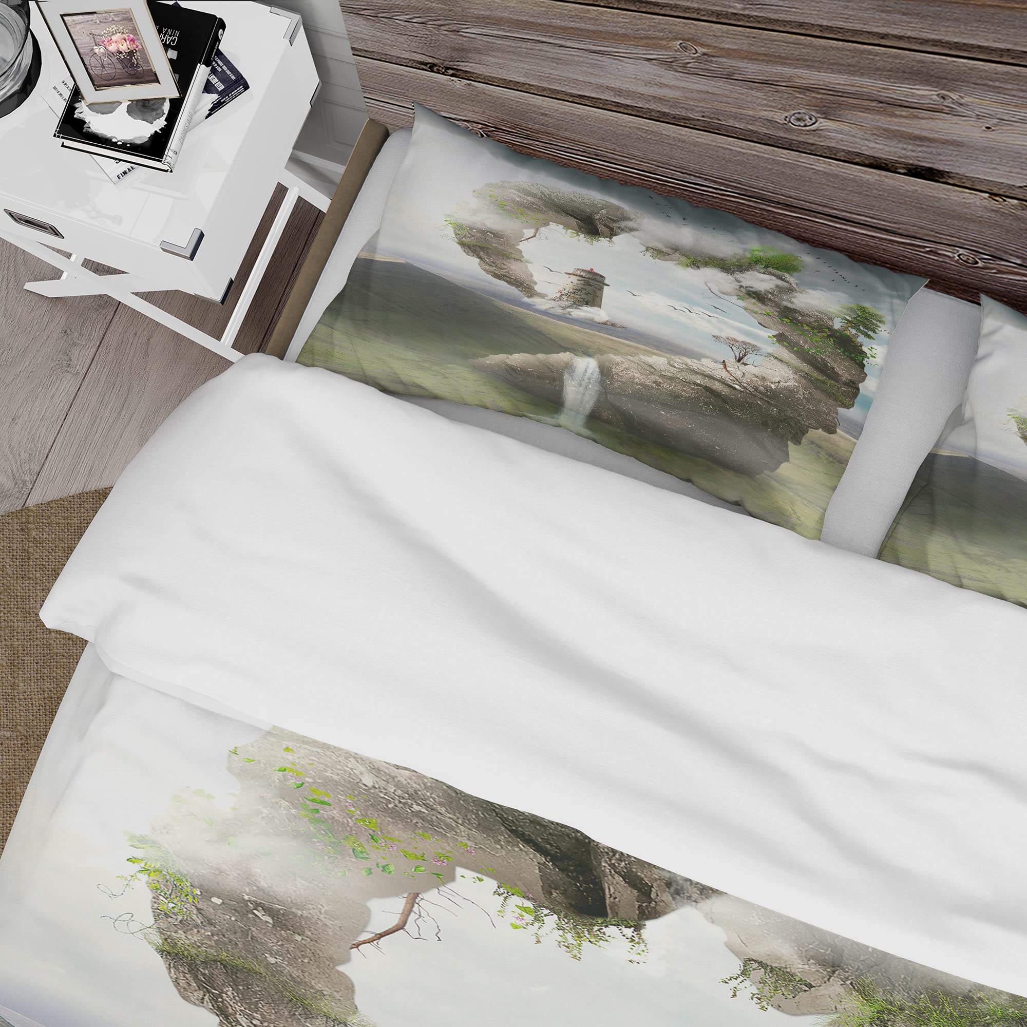 DesignQ Magical Bridge to Lighthouse Country Duvet Cover Set - King Size Green Landscape Bedding, 3-Piece All Season Comforter Set | Perfect for Coastal, Farmhouse & Country Style Bedrooms