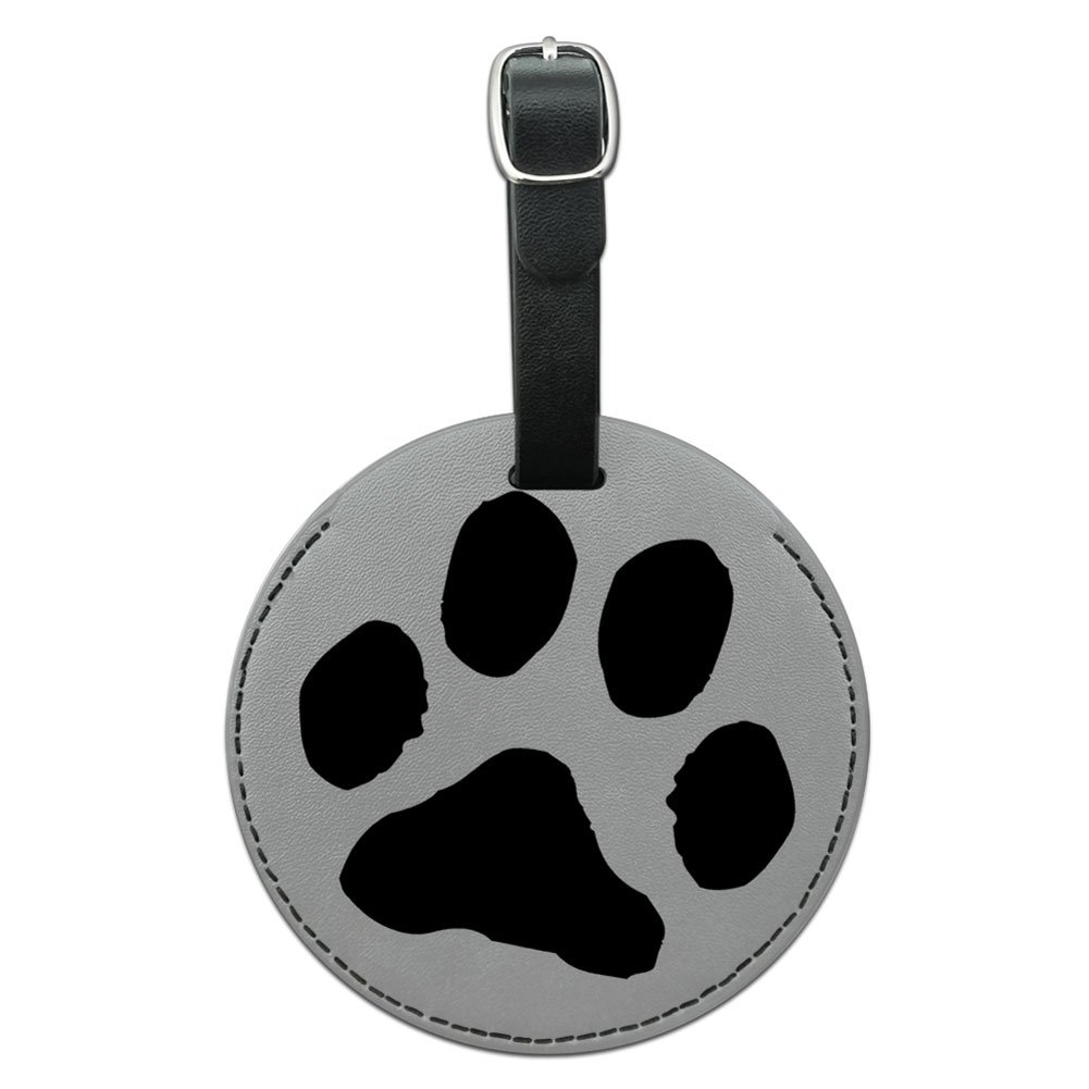 Paw Print Leather Luggage Tag for Pets - Round Dog & Cat ID Tag for Suitcases, Carry-Ons & Travel Bags (Black) | Perfect for Air Travel, Vacation & Pet Identification