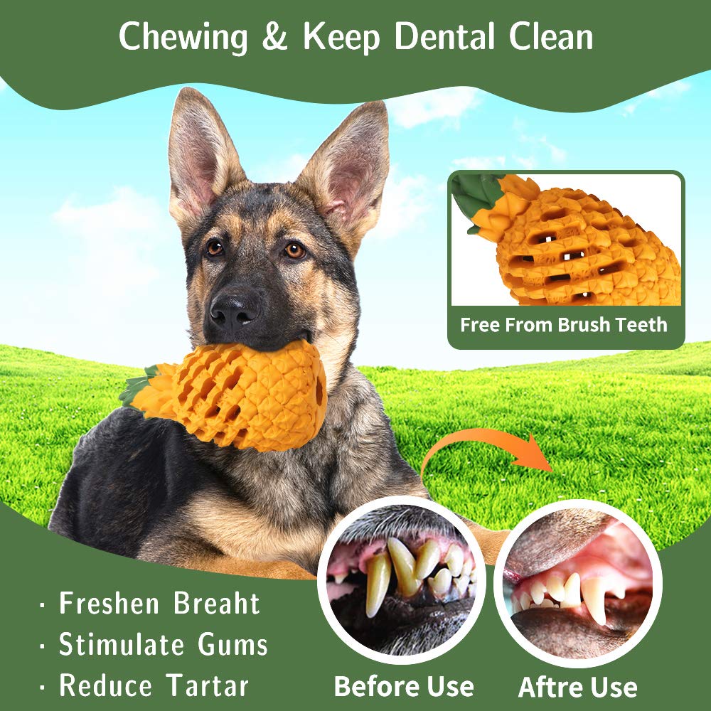 Clapzovr Upgrade Tough Indestructible Dog Chew Toys for Aggressive Chewers & Large Breeds - Interactive Boredom Treat Dispensing Toys for Teeth Cleaning (Pineapple & Orange) - Perfect for Playtime, Training & Dental Care