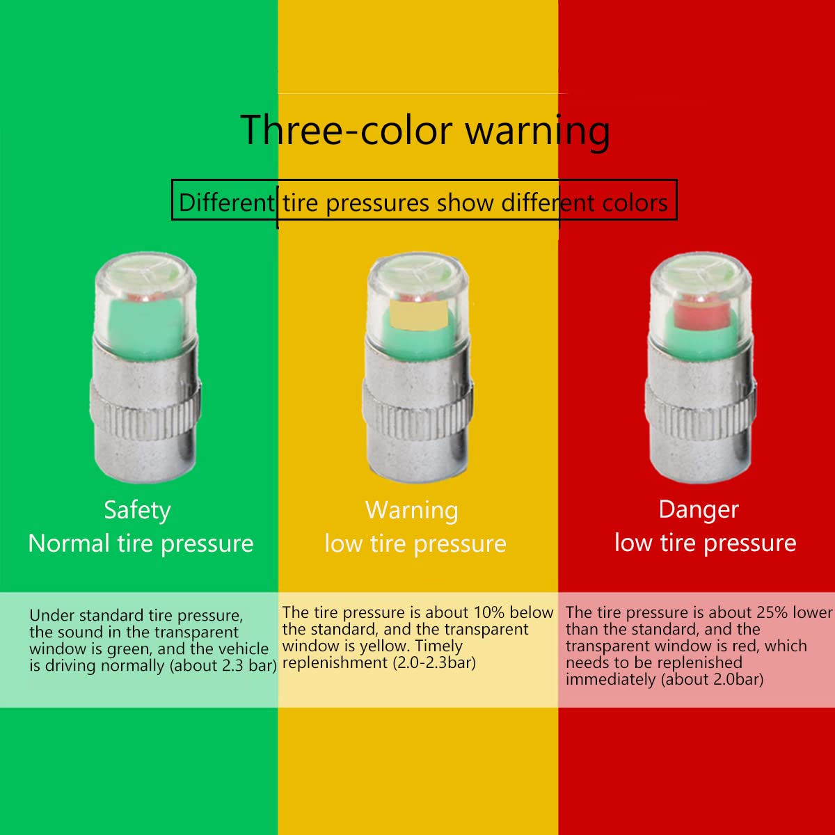 Gigicloud Tire Pressure Monitor Valve Caps 2.0-2.3bar for Cars Motorcycles Bikes - Drive with Confidence