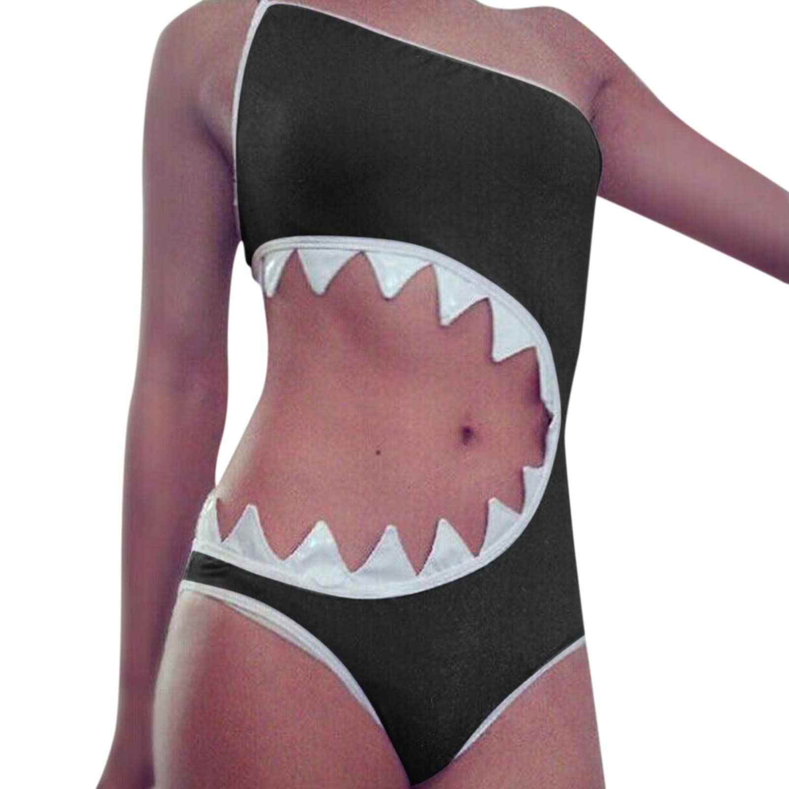 Women's Shark Print One Piece Swimsuit - Plus Size Bathing Suit with String Design | Perfect for Beach Vacations, Pool Parties & Summer Getaways
