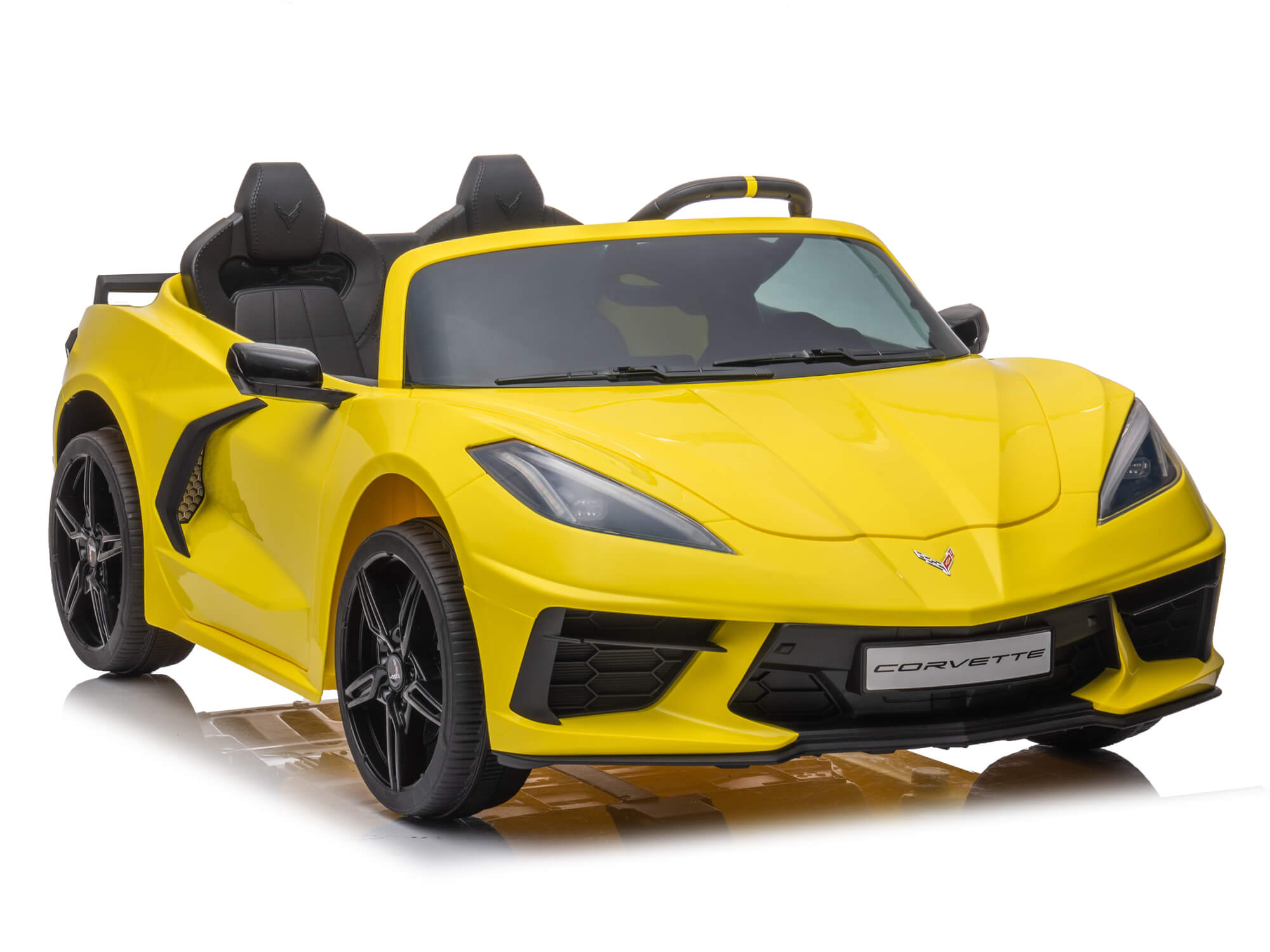24V Chevrolet Corvette C8 2-Seater Kids Ride On Car with Parent Remote Control - Yellow Electric Toy Car for Boys & Girls - Perfect for Birthday Gifts, Outdoor Play & Backyard Fun