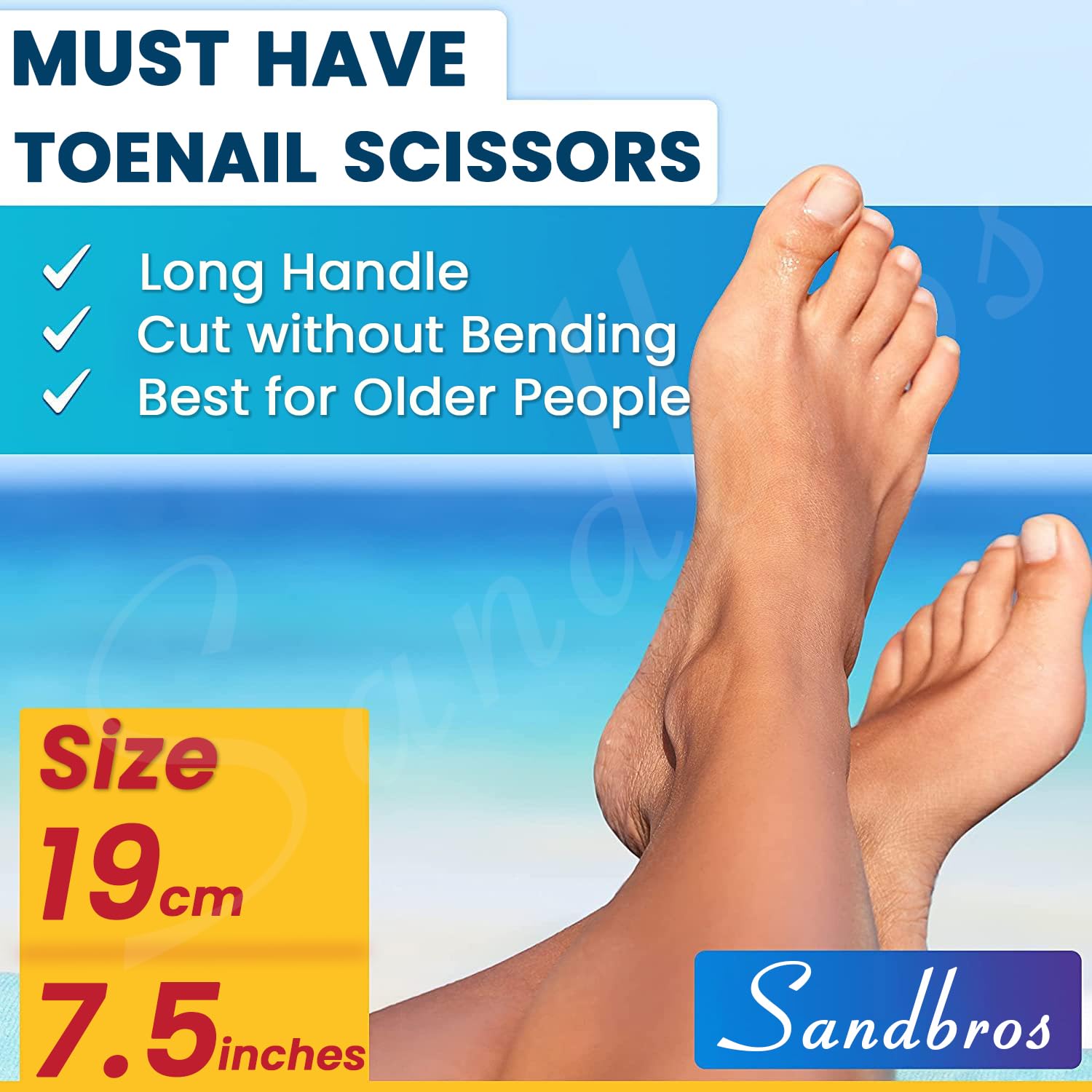Long Handle Toenail Clippers for Thick Nails & Ingrown Toes - 7.5