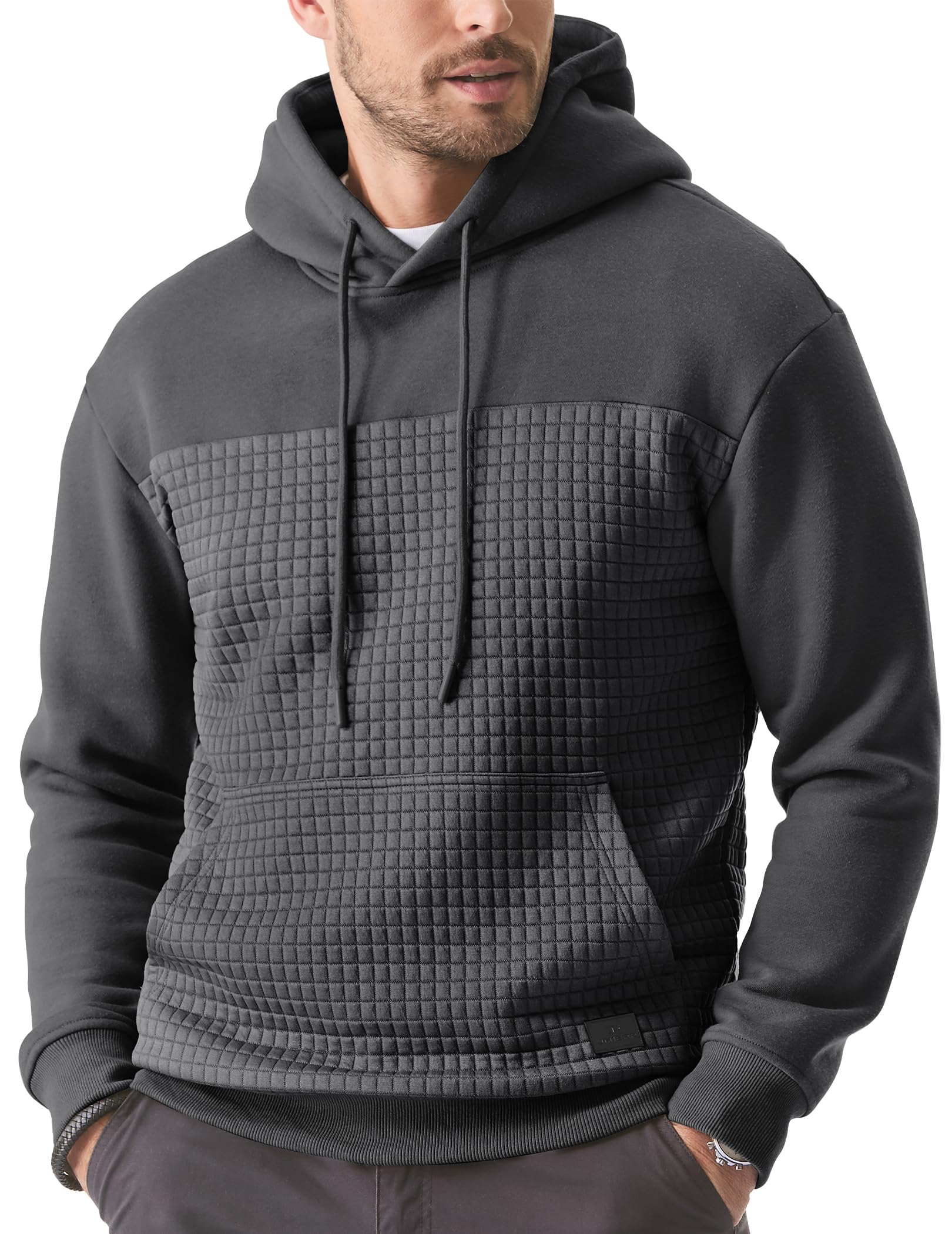 JMIERR Men's Fleece Pullover Hoodie - Soft Long Sleeve Waffle Knit Sweatshirt with Drawstring Hood & Pockets | Casual Winter Wear for Outdoor Activities & Lounge