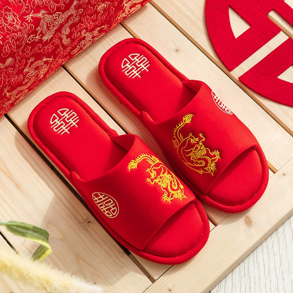 Chinese Style Wedding Slippers for Bride & Groom - Comfortable Couple Slippers for Home, Party & Special Occasions - Perfect Wedding Gift (Style 2, Size 42-43) - Ideal for Bridal Showers, Anniversary Celebrations & Romantic Getaways