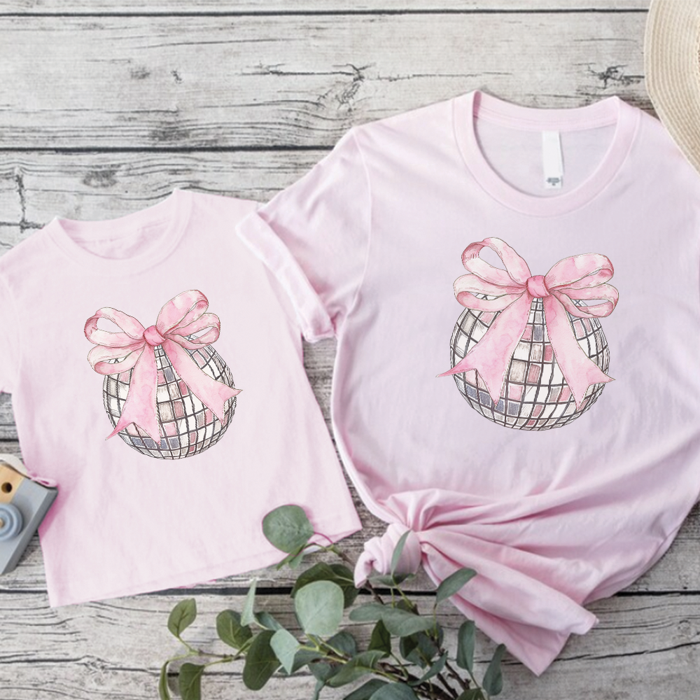 Coquette Disco Ball Matching Mother & Daughter T-Shirts | Cute Matching Outfits for Mom & Child | Perfect for Family Photos, Birthday Parties & Special Occasions