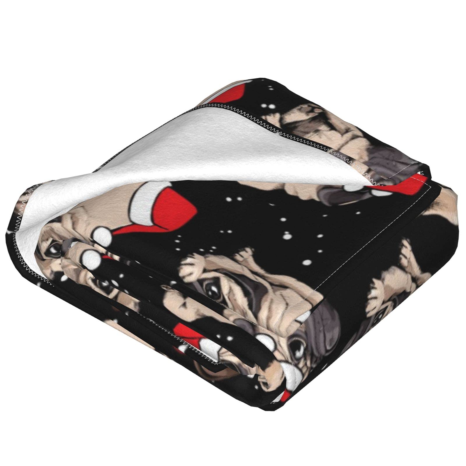 Christmas Pug Dog Fleece Throw Blanket - Soft, Lightweight & Warm Cozy Plush Blanket for Couch, Bed, Sofa (60