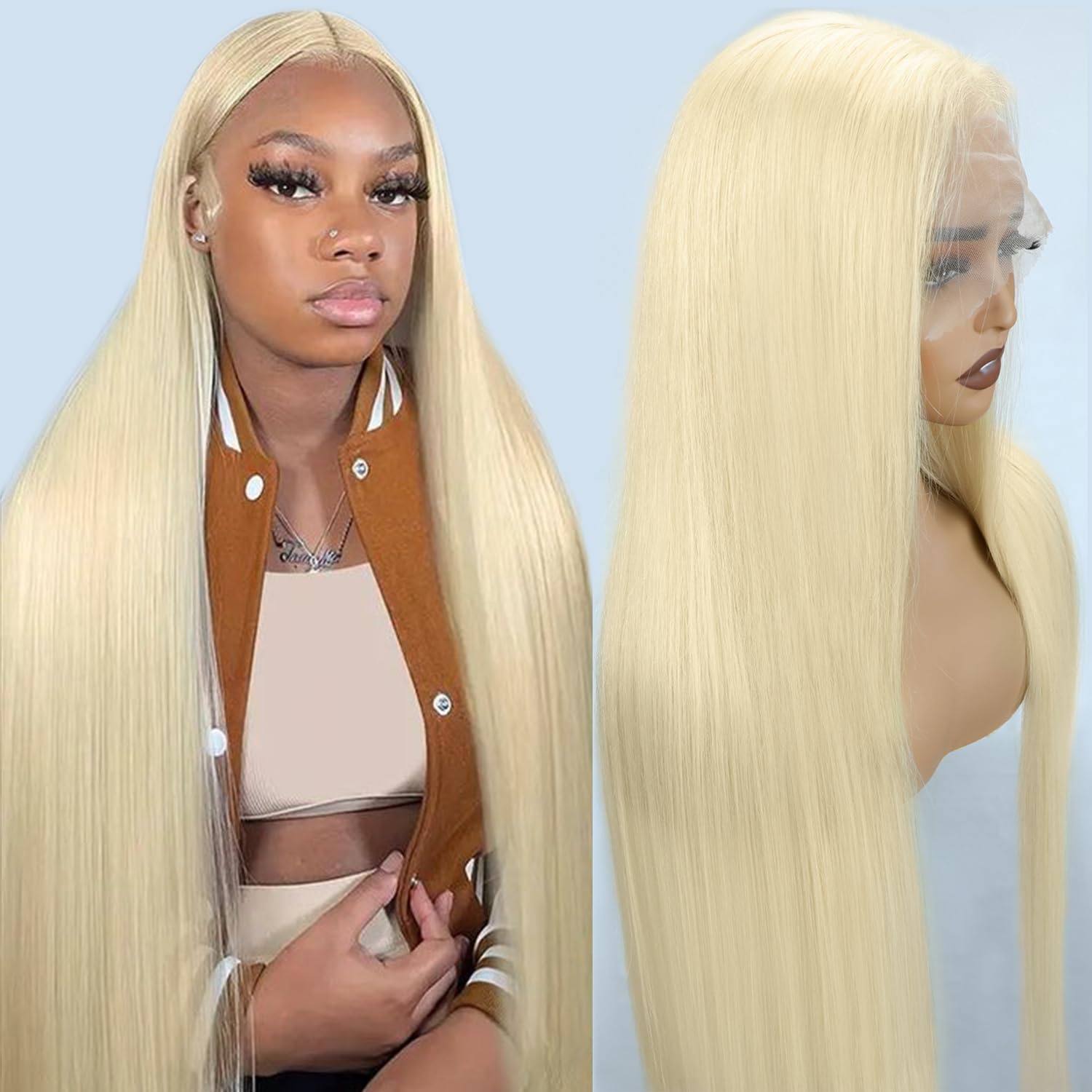 613 Lace Front Human Hair Wig - 26 Inch Straight Blonde Pre Plucked HD Lace Frontal Wig with Baby Hair | 13x4 180% Density Wet & Wavy | Natural Looking Wigs for Women | Perfect for Daily Wear, Cosplay, Parties and Special Occasions