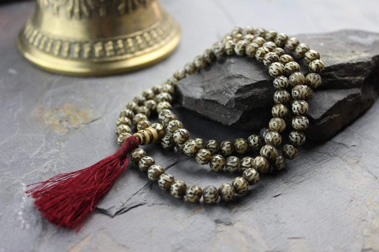 Hand Carved Naga Shell Om Mani Mala Prayer Beads - Authentic Buddhist Meditation Necklace for Yoga, Mindfulness & Spiritual Practice