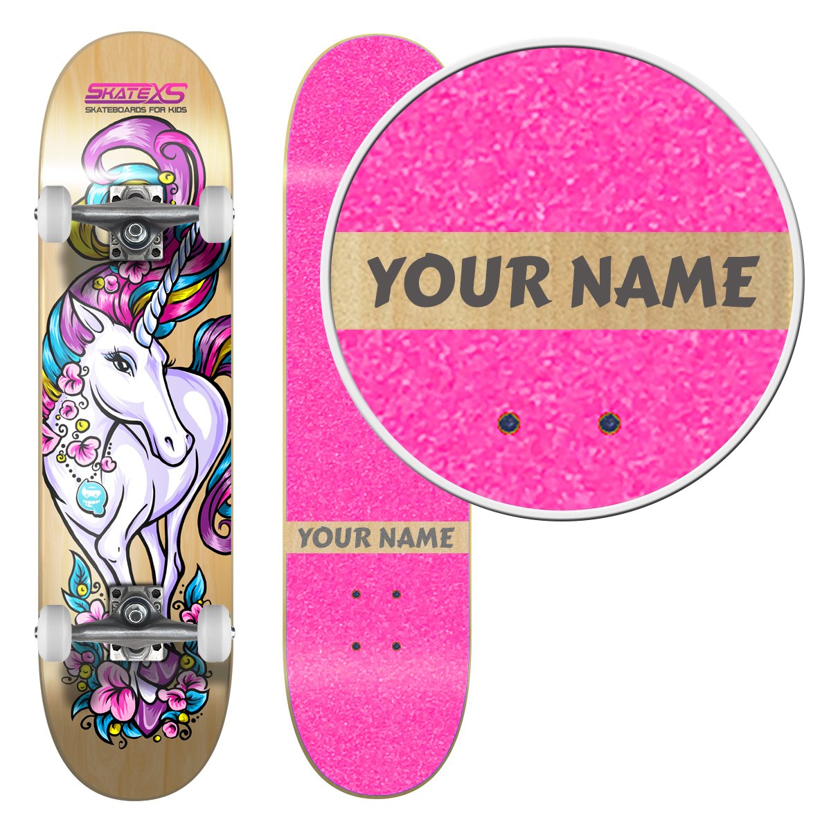 Personalized SkateXS Beginner Unicorn Skateboard for Girls - Lightweight & Durable Kids Skateboard with Adjustable Trucks - Perfect for Learning, Park Riding & Birthday Gifts