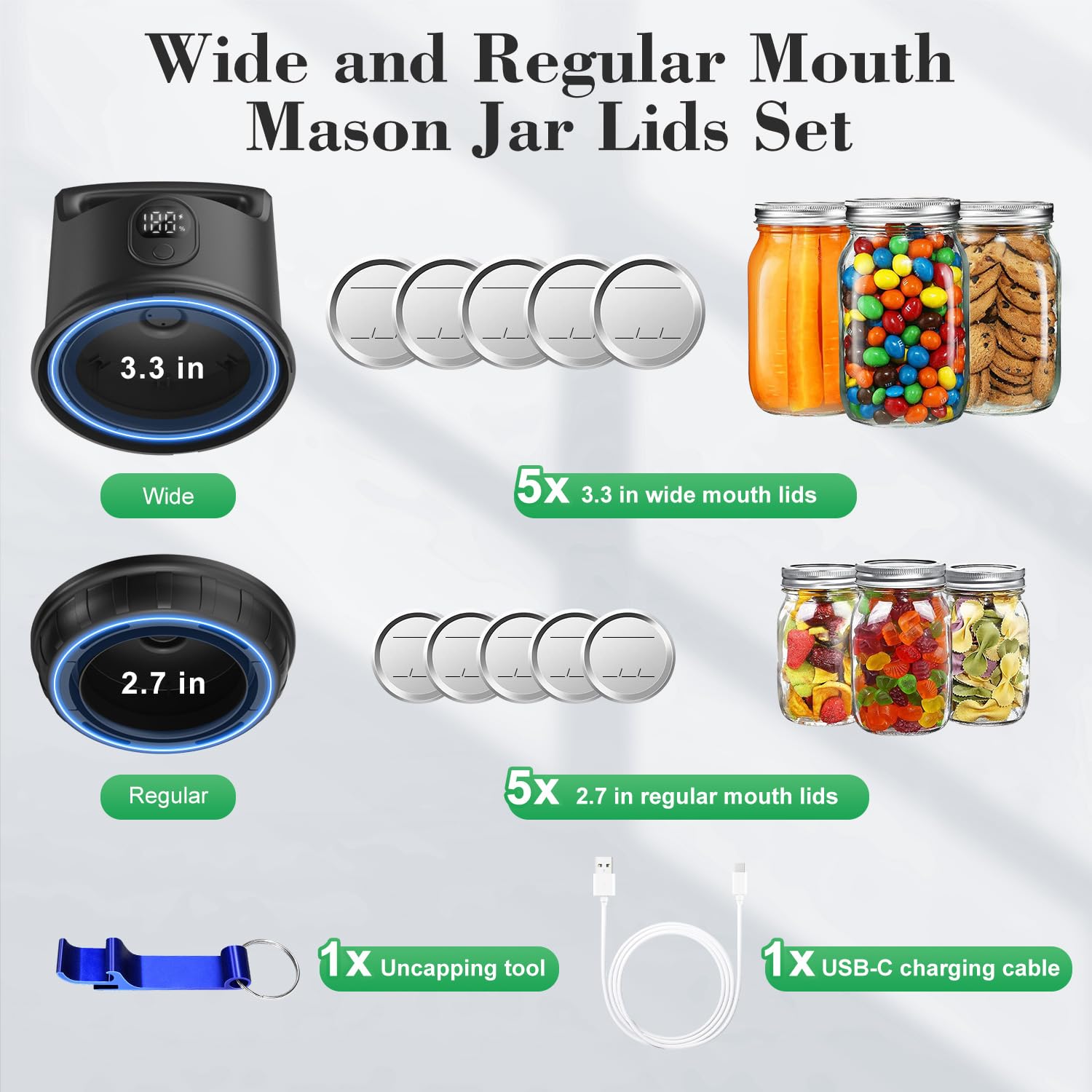 Automatic Mason Jar Vacuum Sealer - Smart Electric Food Preservation System for Wide & Regular Mouth Canning Jars | White & Black Options | Perfect for Meal Prep, Sous Vide, Dry Storage & Long-Term Food Preservation
