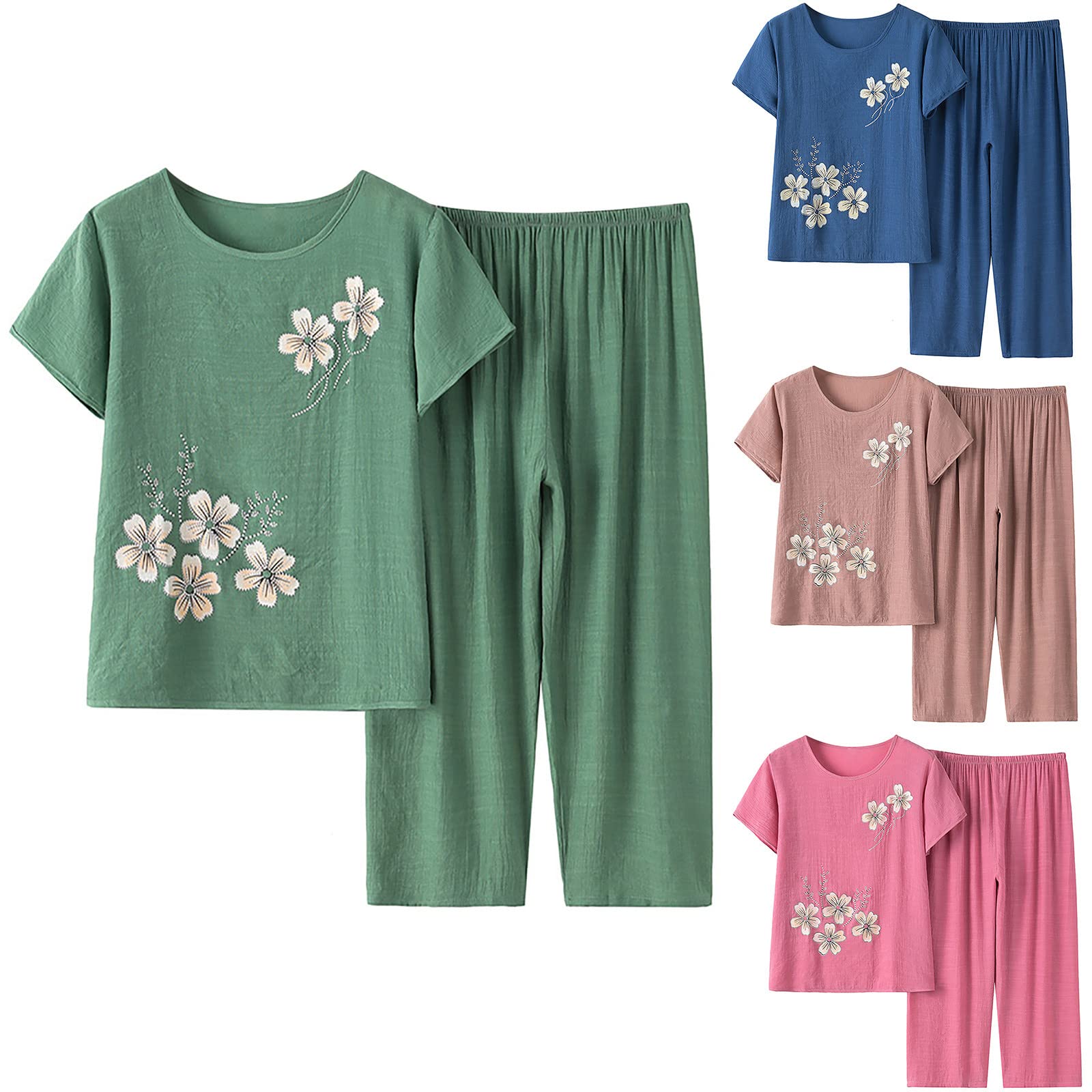 Fartey Women's 2-Piece Summer Outfit - Linen Short Sleeve T-Shirt & Cotton Linen Pants Lounge Set | Casual Wear, Beach Vacation, Home Comfort