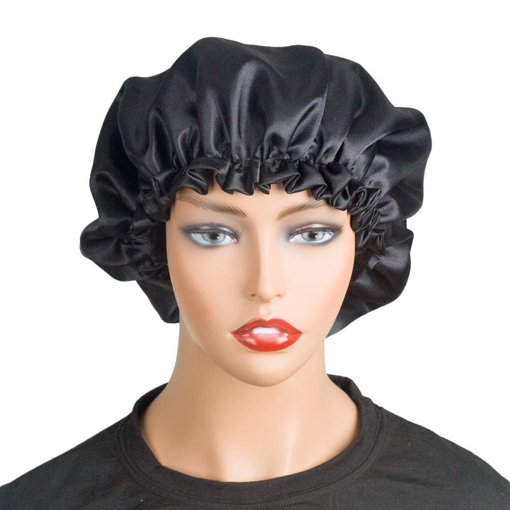Luxury Reversible Satin Hair Bonnet for Sleeping - Handmade Pure Satin Sleep Cap for Women (Black) | Perfect for Nighttime Hair Protection & Styling