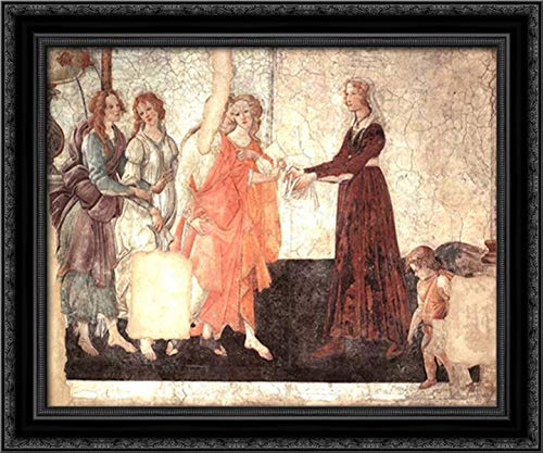 Sandro Botticelli Venus and The Graces Offering Gifts to Young Girl - 24x20 Inch Black Ornate Wood Framed Canvas Art Print - Renaissance Wall Decor for Living Room, Bedroom or Office