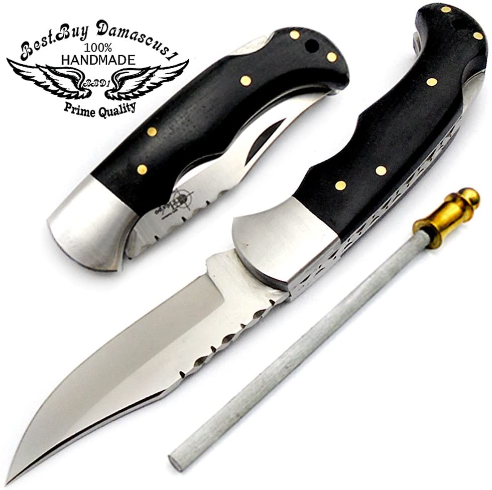 Premium Black Wood Pocket Knife for Men - 6.5