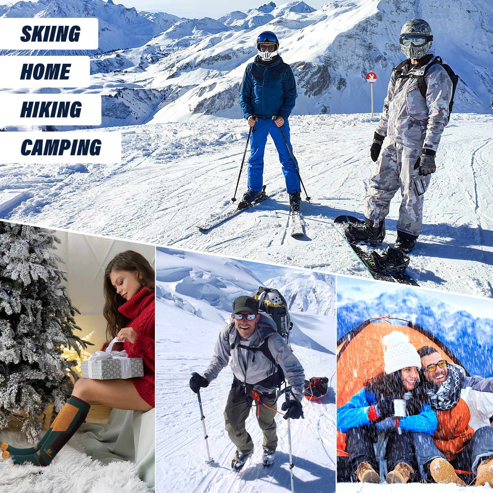 Thermal Ski Socks for Men & Women - 3 Pairs Knee-High Warm Winter Socks for Skiing, Snowboarding & Outdoor Sports - Perfect for Cold Weather Activities & Snow Adventures