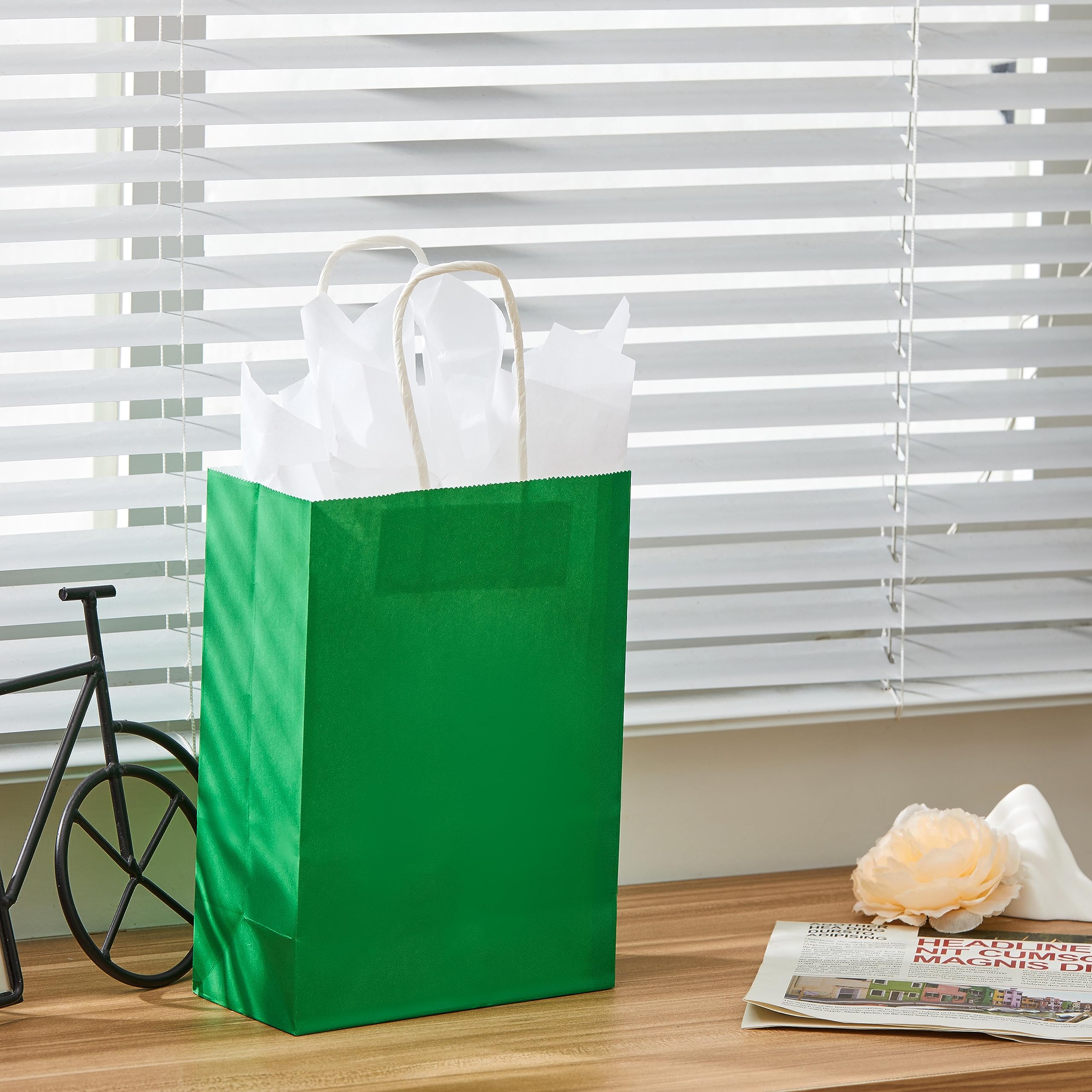 24 Pack Small Green Party Favor Bags with Handles - Bulk Goodie Bags for St. Patrick's Day, Birthday, Christmas & Holiday Celebrations - Perfect for Candy, Treats & Small Gifts (Green)