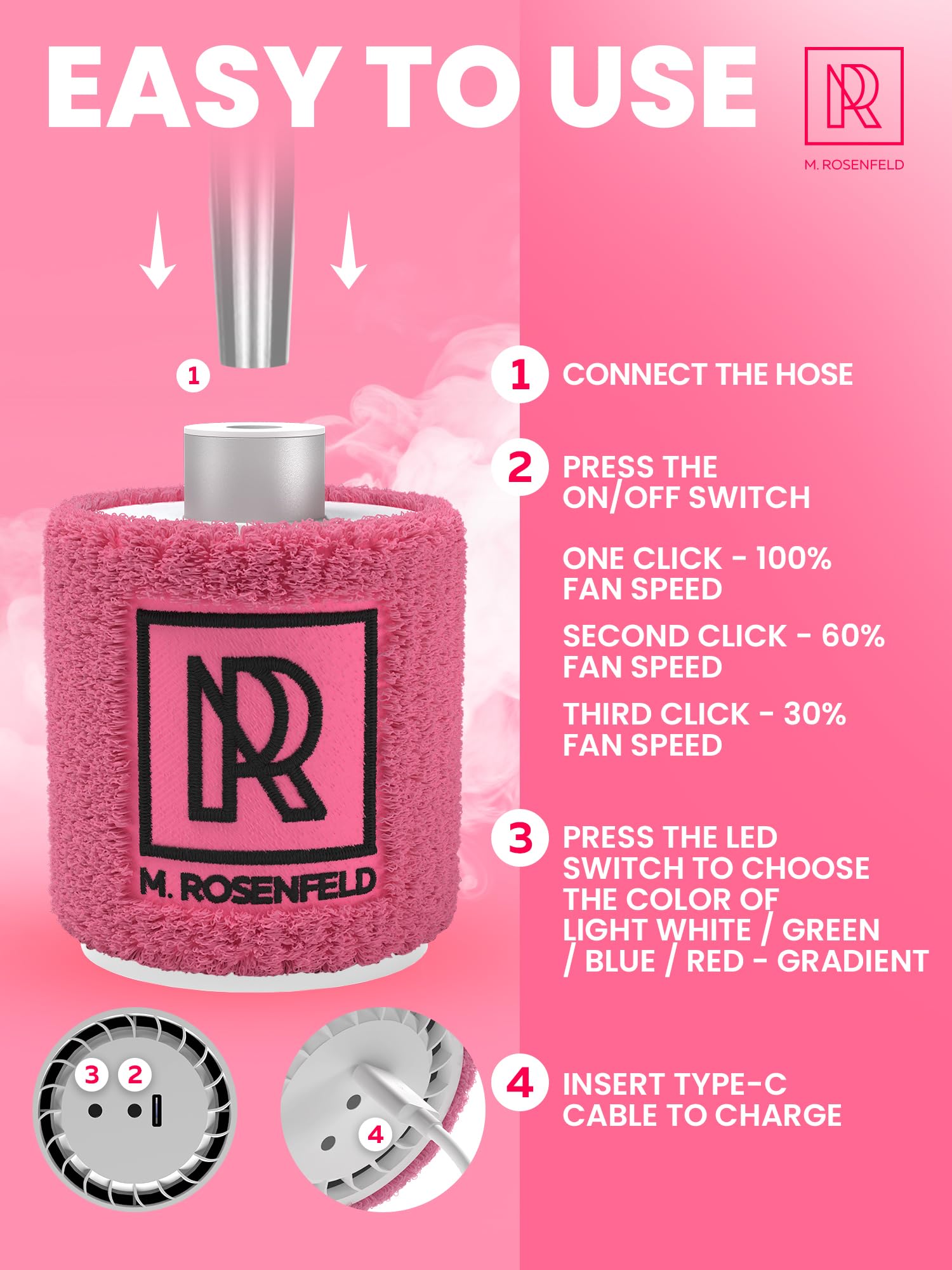 M. ROSENFELD Rechargeable Electric Hookah Starter Kit - Portable Mini Hookah Pump with LED Light & Vacuum Function - Fast Charcoal Lighter for Shisha Hookah - Perfect for Home Parties, Outdoor Camping & Hookah Lounges