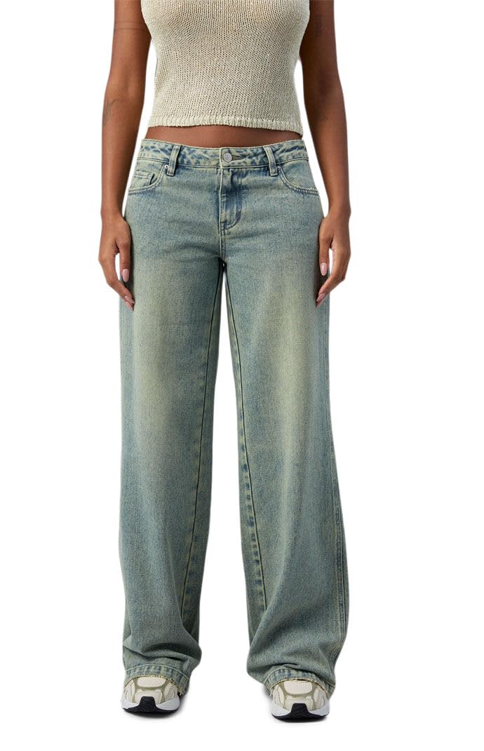 PacSun Women's Casey Tint Low Rise Baggy Jeans - Medium Indigo Wash | Vintage Distressed Denim Pants for Casual Outfits & Streetwear Fashion