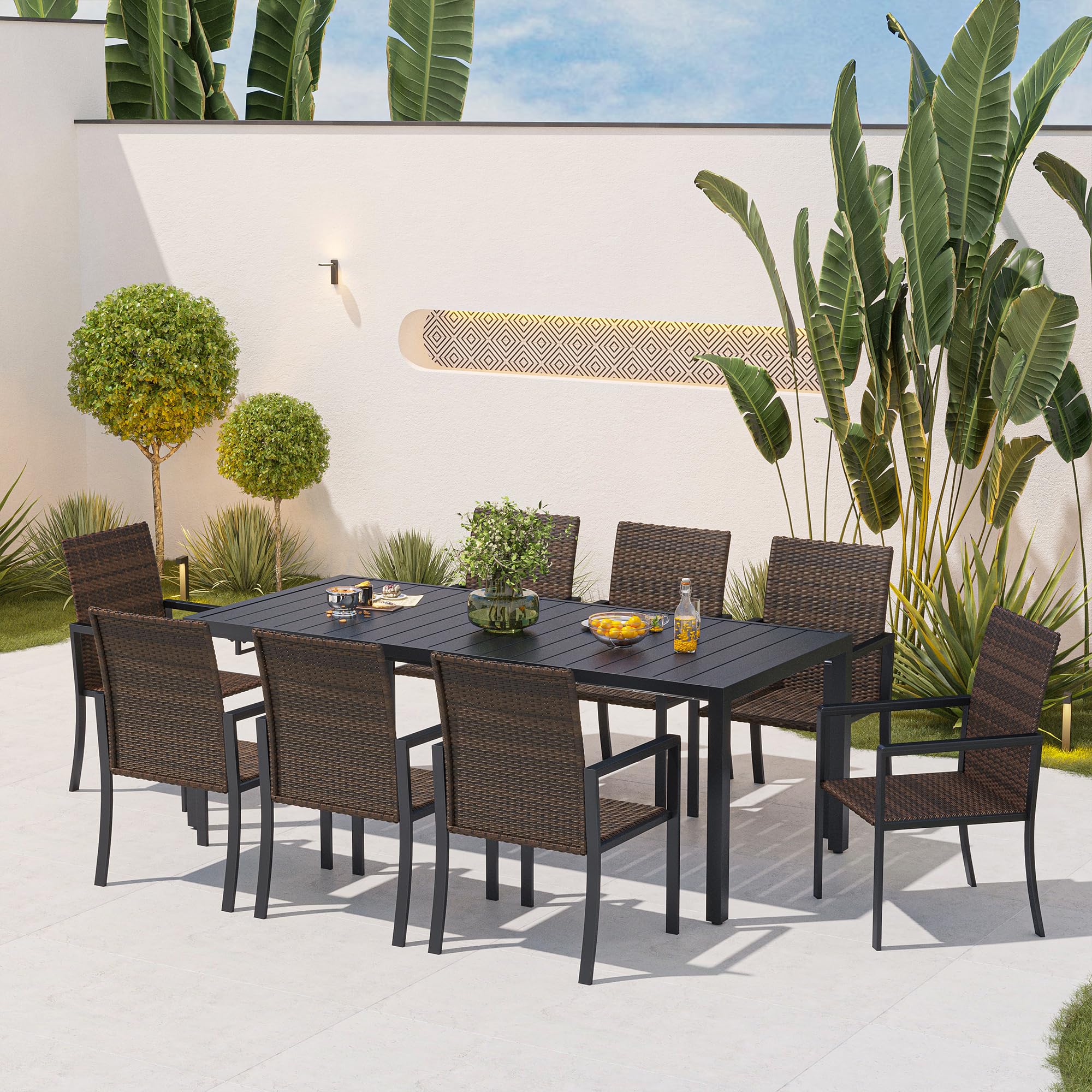 VICLLAX Expandable Metal Outdoor Dining Table for 4/6/8 People - Black Rectangular Patio Table for Garden, Backyard, Lawn & Bistro - Perfect for Family Gatherings & Outdoor Entertaining
